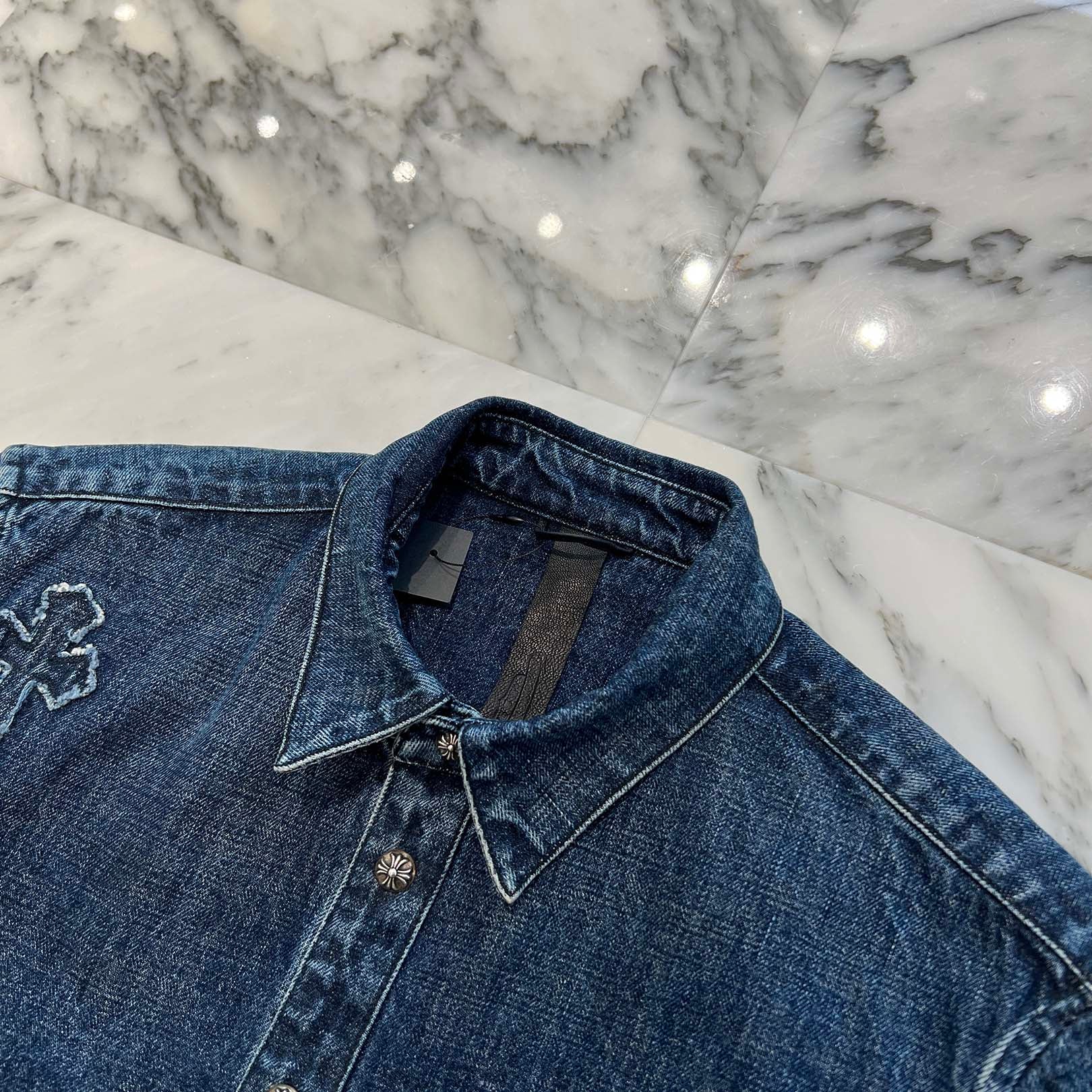 CHROME HEARTS YNOT Lucky Patch Denim Cross Patch Shirt Jacket Size L クロムハーツ ワイノット ラッキーパッチ デニムクロスパッチ シャツジャケット サイズL