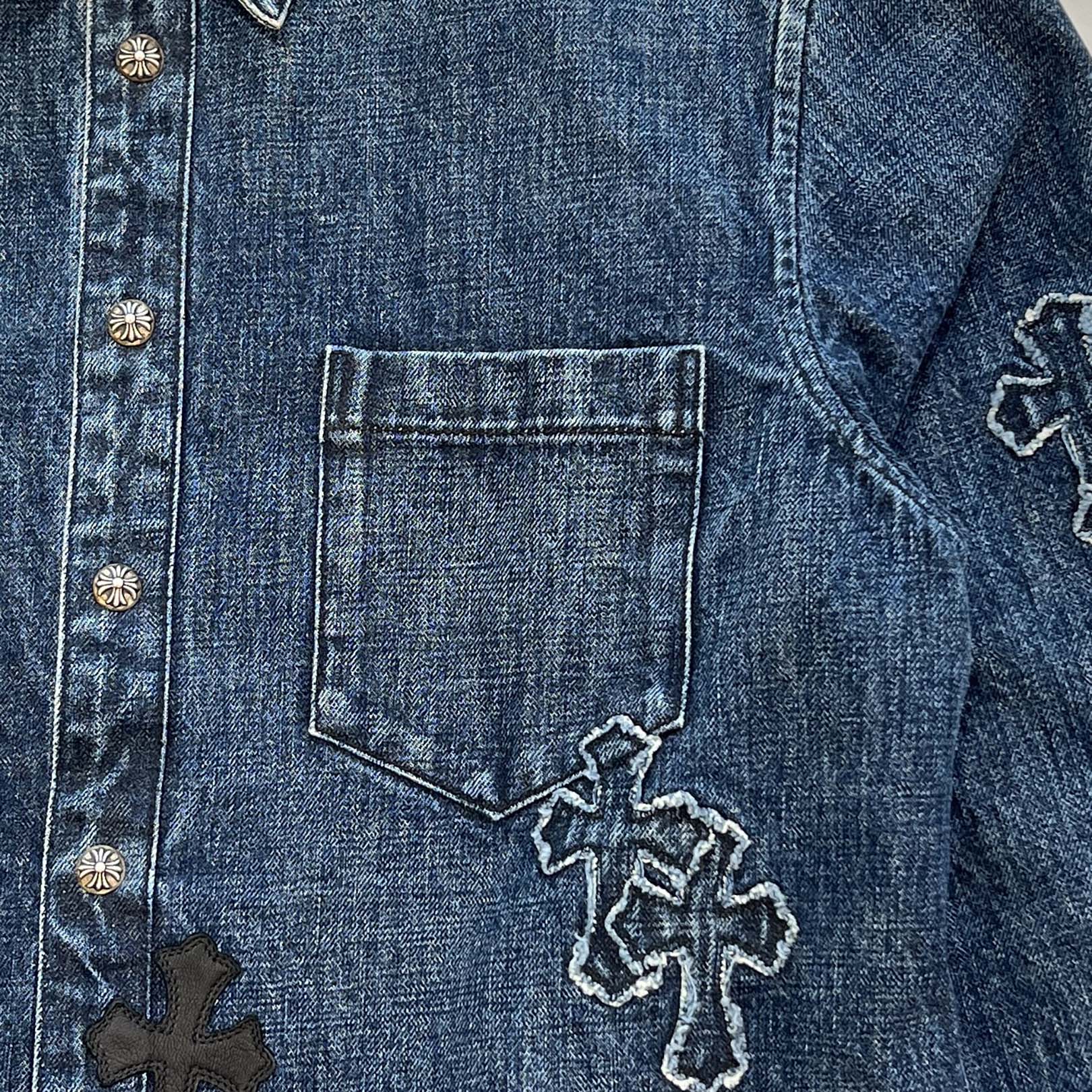 CHROME HEARTS YNOT Lucky Patch Denim Cross Patch Shirt Jacket Size L クロムハーツ ワイノット ラッキーパッチ デニムクロスパッチ シャツジャケット サイズL