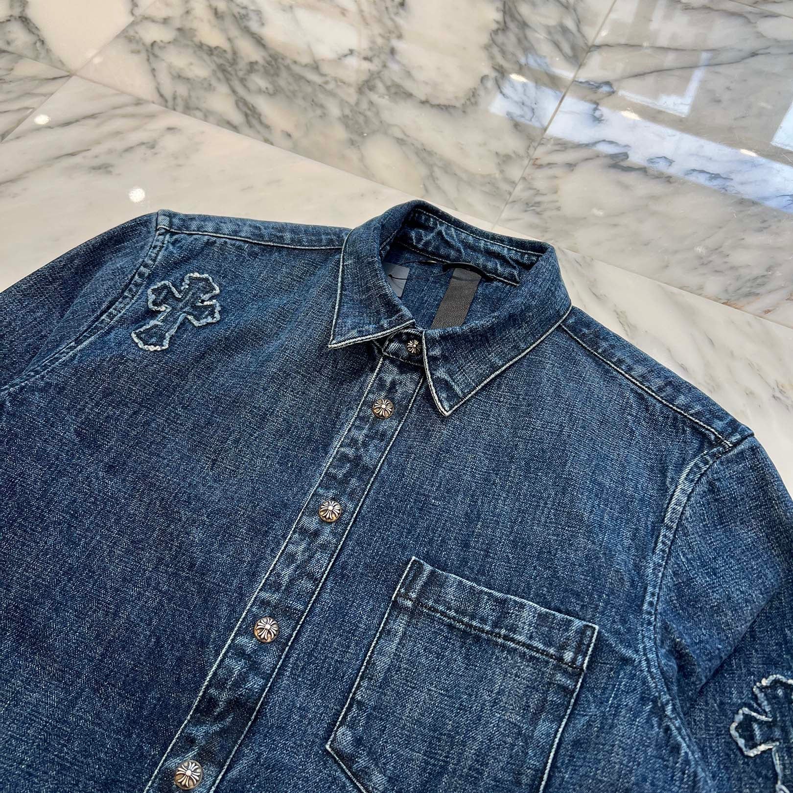 CHROME HEARTS YNOT Lucky Patch Denim Cross Patch Shirt Jacket Size L クロムハーツ ワイノット ラッキーパッチ デニムクロスパッチ シャツジャケット サイズL