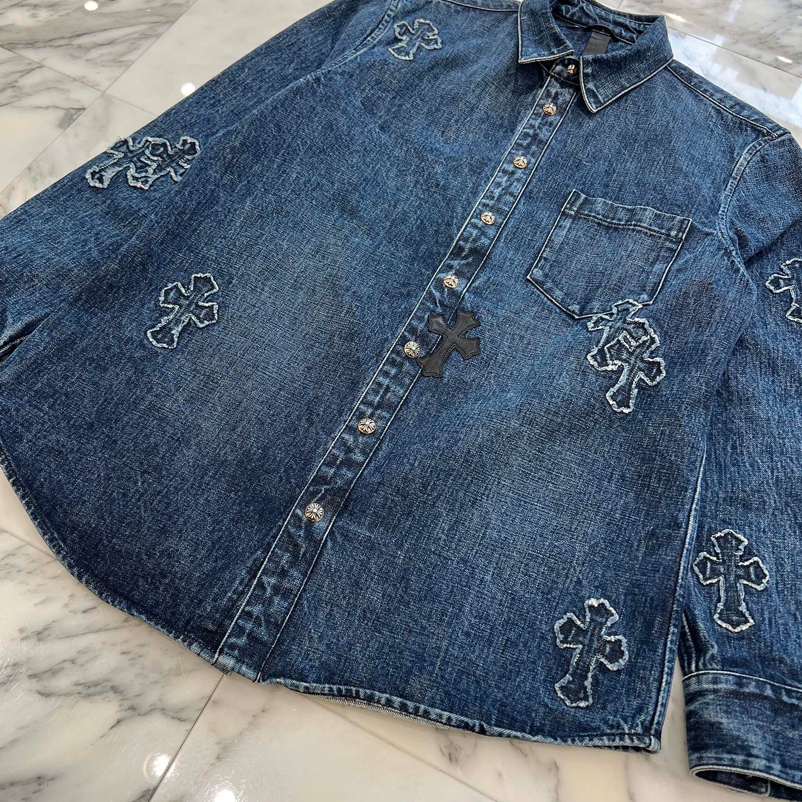 CHROME HEARTS YNOT Lucky Patch Denim Cross Patch Shirt Jacket Size L クロムハーツ ワイノット ラッキーパッチ デニムクロスパッチ シャツジャケット サイズL