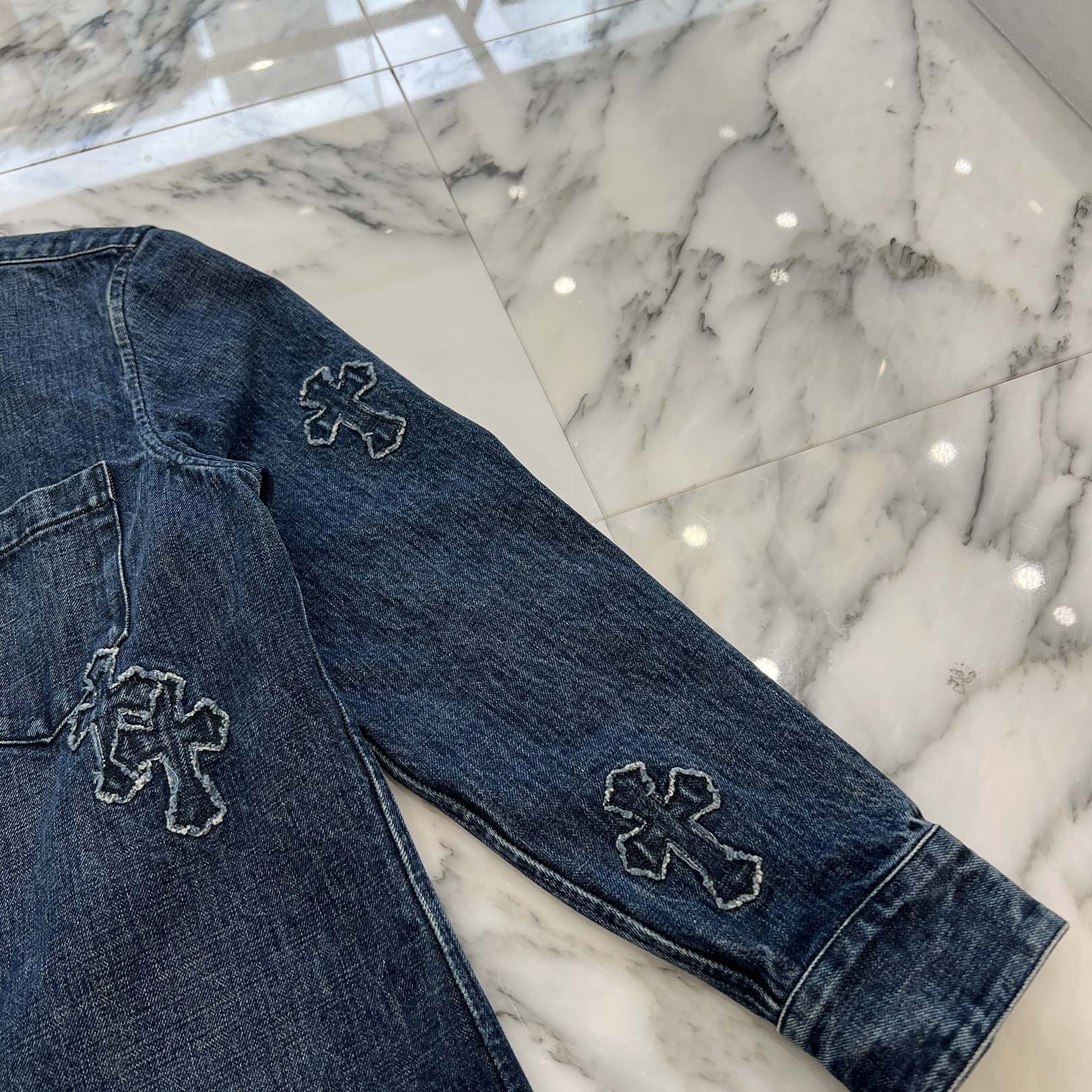 CHROME HEARTS YNOT Lucky Patch Denim Cross Patch Shirt Jacket Size L クロムハーツ ワイノット ラッキーパッチ デニムクロスパッチ シャツジャケット サイズL
