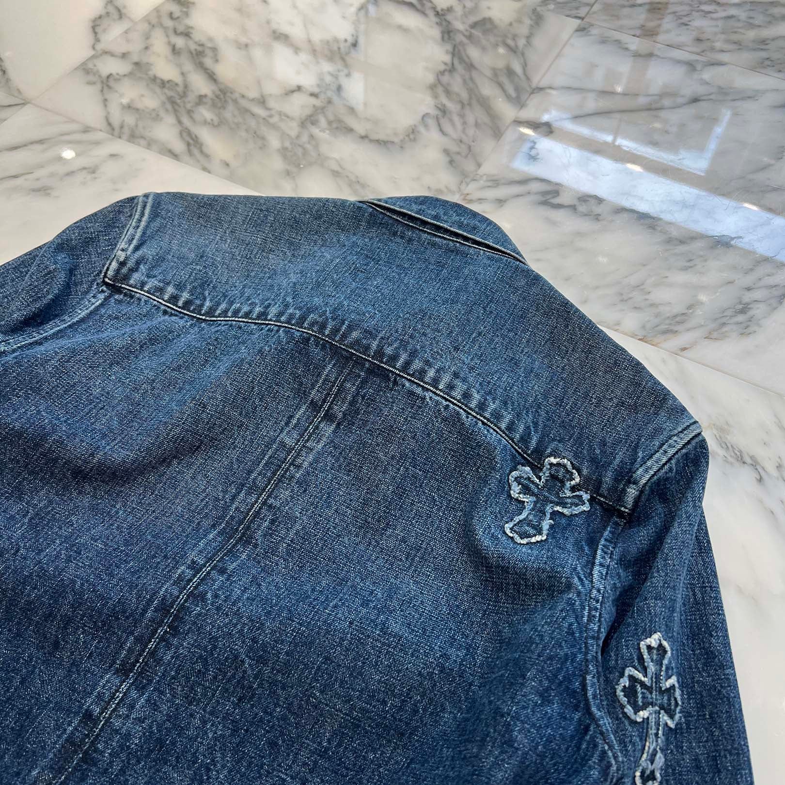 CHROME HEARTS YNOT Lucky Patch Denim Cross Patch Shirt Jacket Size L クロムハーツ ワイノット ラッキーパッチ デニムクロスパッチ シャツジャケット サイズL