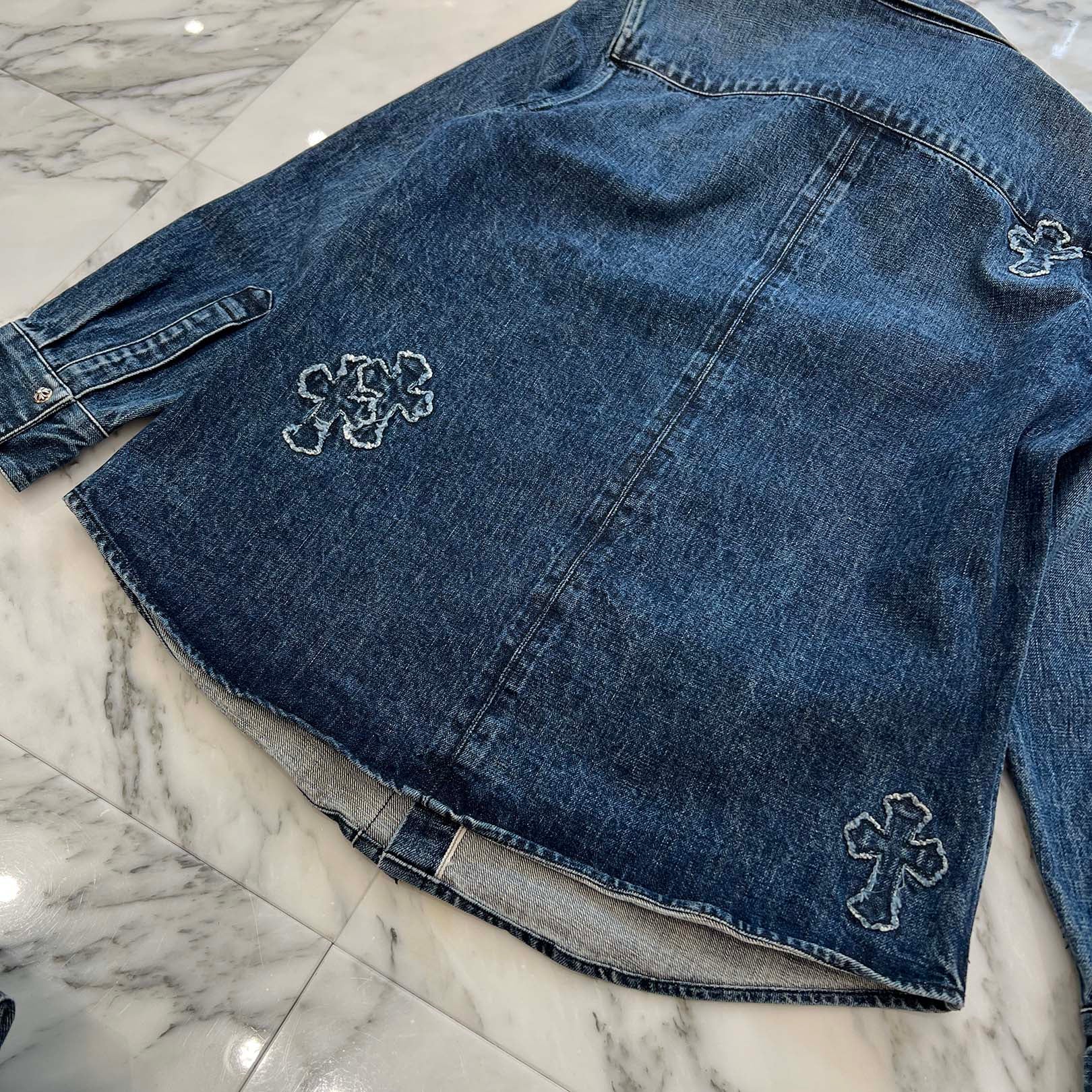 CHROME HEARTS YNOT Lucky Patch Denim Cross Patch Shirt Jacket Size L クロムハーツ ワイノット ラッキーパッチ デニムクロスパッチ シャツジャケット サイズL