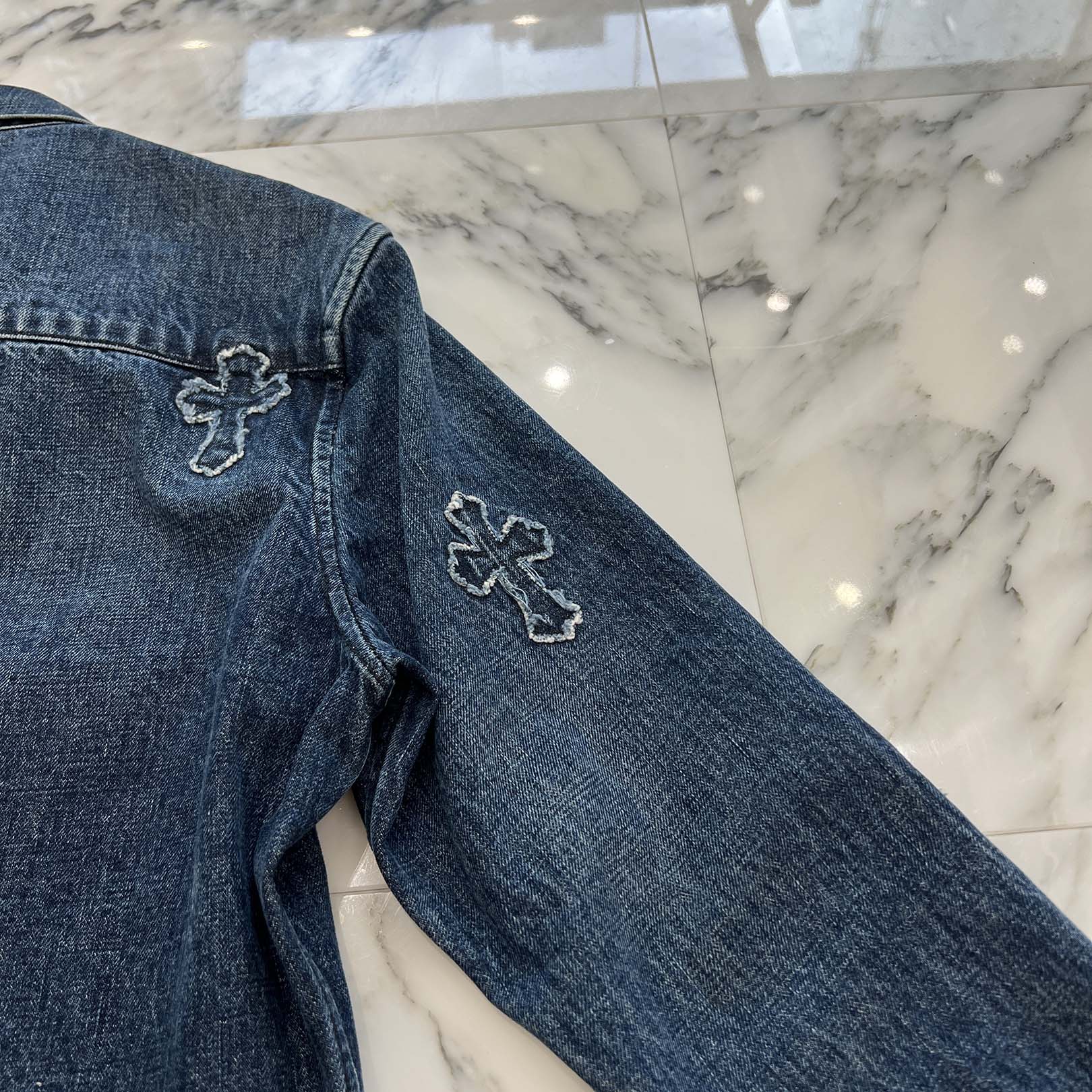 CHROME HEARTS YNOT Lucky Patch Denim Cross Patch Shirt Jacket Size L クロムハーツ ワイノット ラッキーパッチ デニムクロスパッチ シャツジャケット サイズL