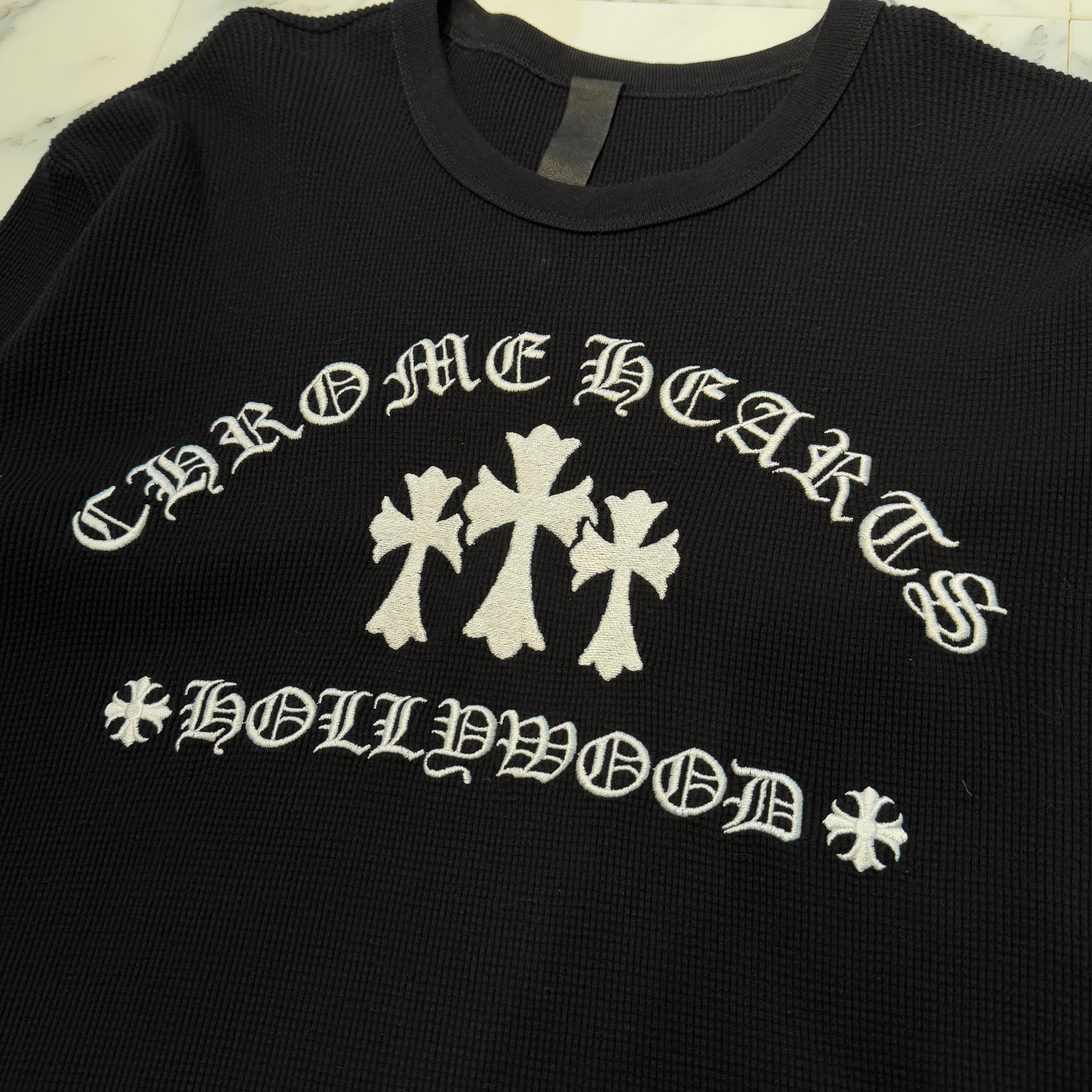 CHROME HEARTS King Taco 3 Cemetery Cross Embroidery Thermal Long Sleeve Tee Size XXL クロムハ―ツ キングタコ 3セメタリークロス刺繍 サーマルロングスリーブTシャツ サイズXXL