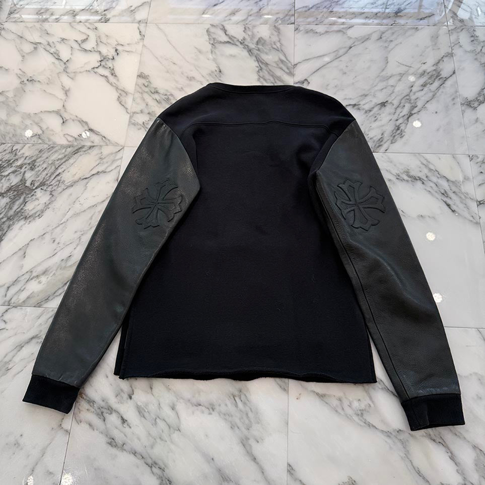 CHROME HEARTS Y NOT Cemetery Cross Leather Patch Arm Leather Sweat Shirt Size S クロムハーツ ワイノット セメタリークロス レザーパッチ アームレザー スウェットシャツ サイズS