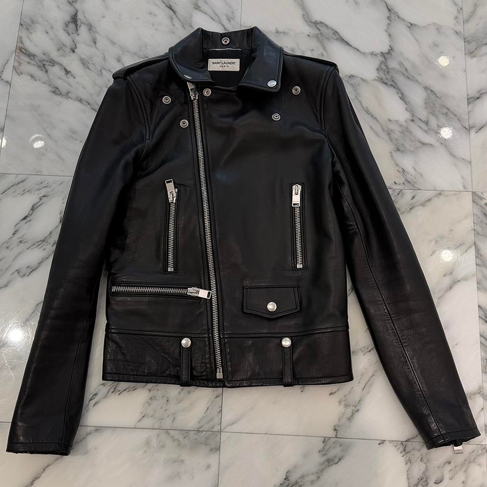 SAINT LAURENT PARIS 2015AW L01 Classic Motorcycle Rider's Leather Jacket 397290 Y5YA1 Size 42 サンローランパリ L01 クラシック モーターサイクル ライダース レザージャケット サイズ42