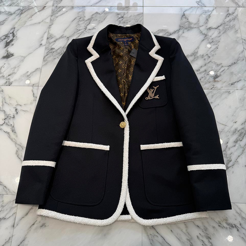 LOUIS VUITTON 2025SS Tweed Trim Preppy Blazer 1AHGO9 Size 38 ルイヴィトン ツイードトリム プレッピー ブレザー サイズ38