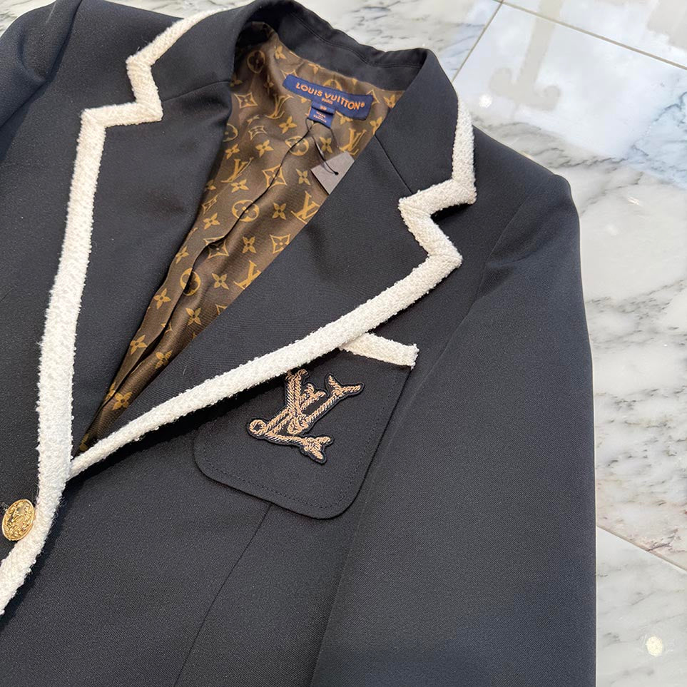 LOUIS VUITTON 2025SS Tweed Trim Preppy Blazer 1AHGO9 Size 38 ルイヴィトン ツイードトリム プレッピー ブレザー サイズ38