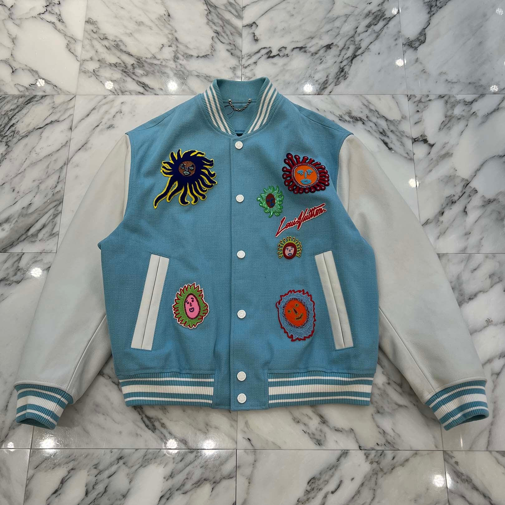 LOUIS VUITTON × YAYOI KUSAMA 2023SS Embroidery Varsity Leather Jacket HOL30E Size 56 ルイヴィトン × 草間 弥生 エンブロイダリー バーシティレザージャケット サイズ56