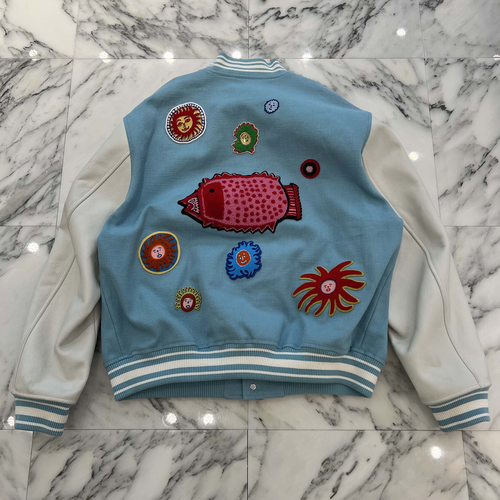 LOUIS VUITTON × YAYOI KUSAMA 2023SS Embroidery Varsity Leather Jacket HOL30E Size 56 ルイヴィトン × 草間 弥生 エンブロイダリー バーシティレザージャケット サイズ56