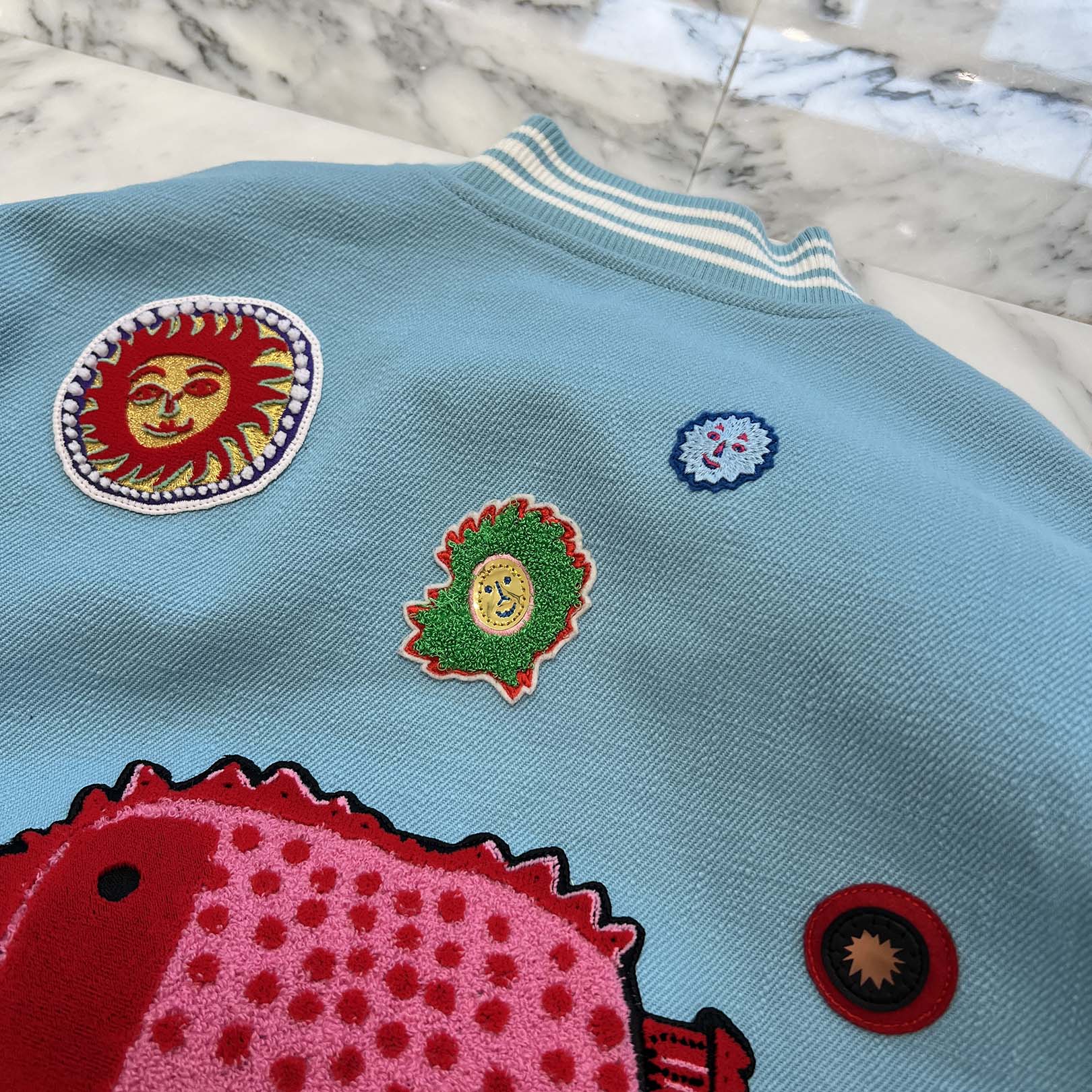 LOUIS VUITTON × YAYOI KUSAMA 2023SS Embroidery Varsity Leather Jacket HOL30E Size 56 ルイヴィトン × 草間 弥生 エンブロイダリー バーシティレザージャケット サイズ56