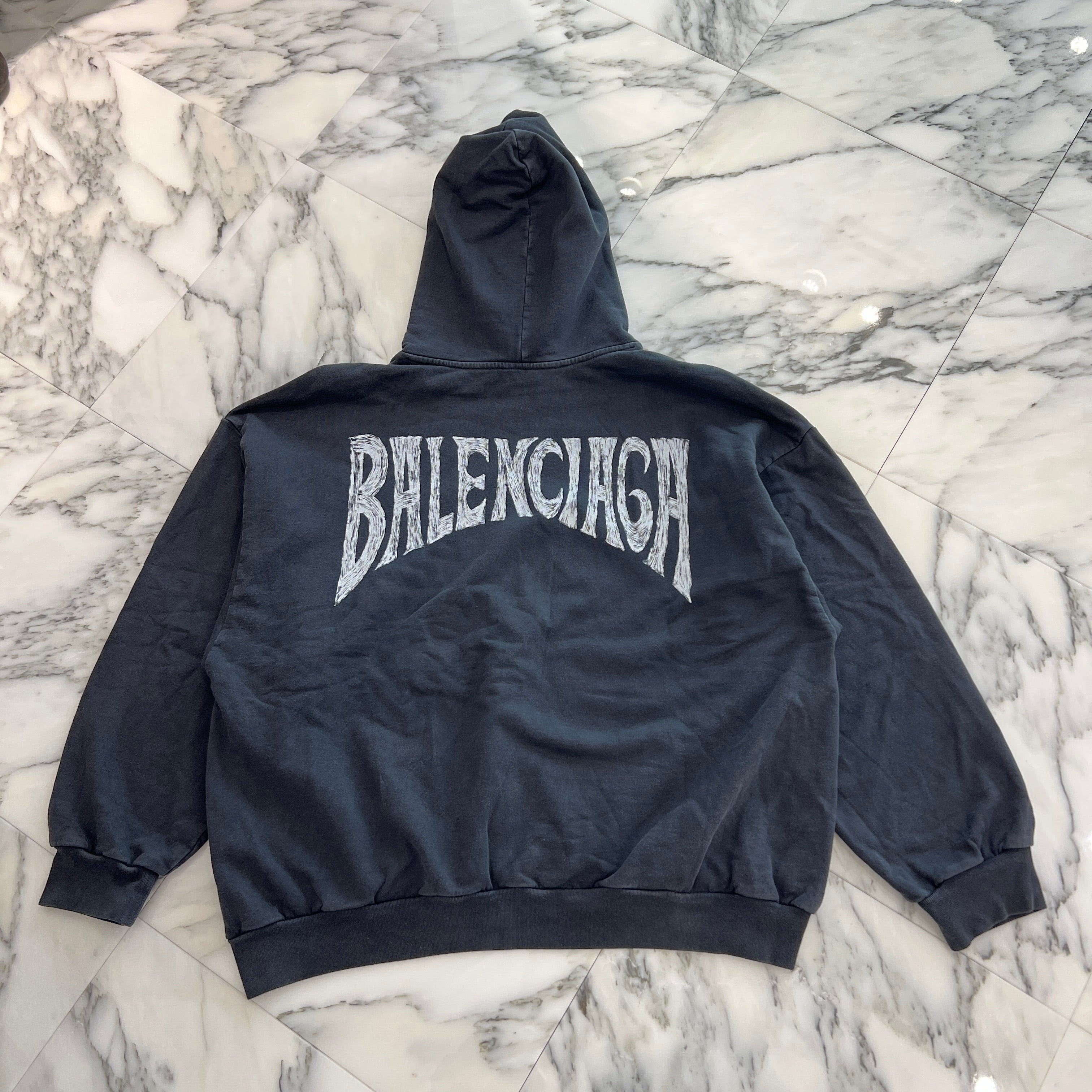 BALENCIAGA 2023AW Hand Drawn Logo Round Pullover Hoodie 767877 TPVU5 Size XL バレンシアガ ハンドドローンロゴ ラウンド プルオーバーフーディー サイズXL