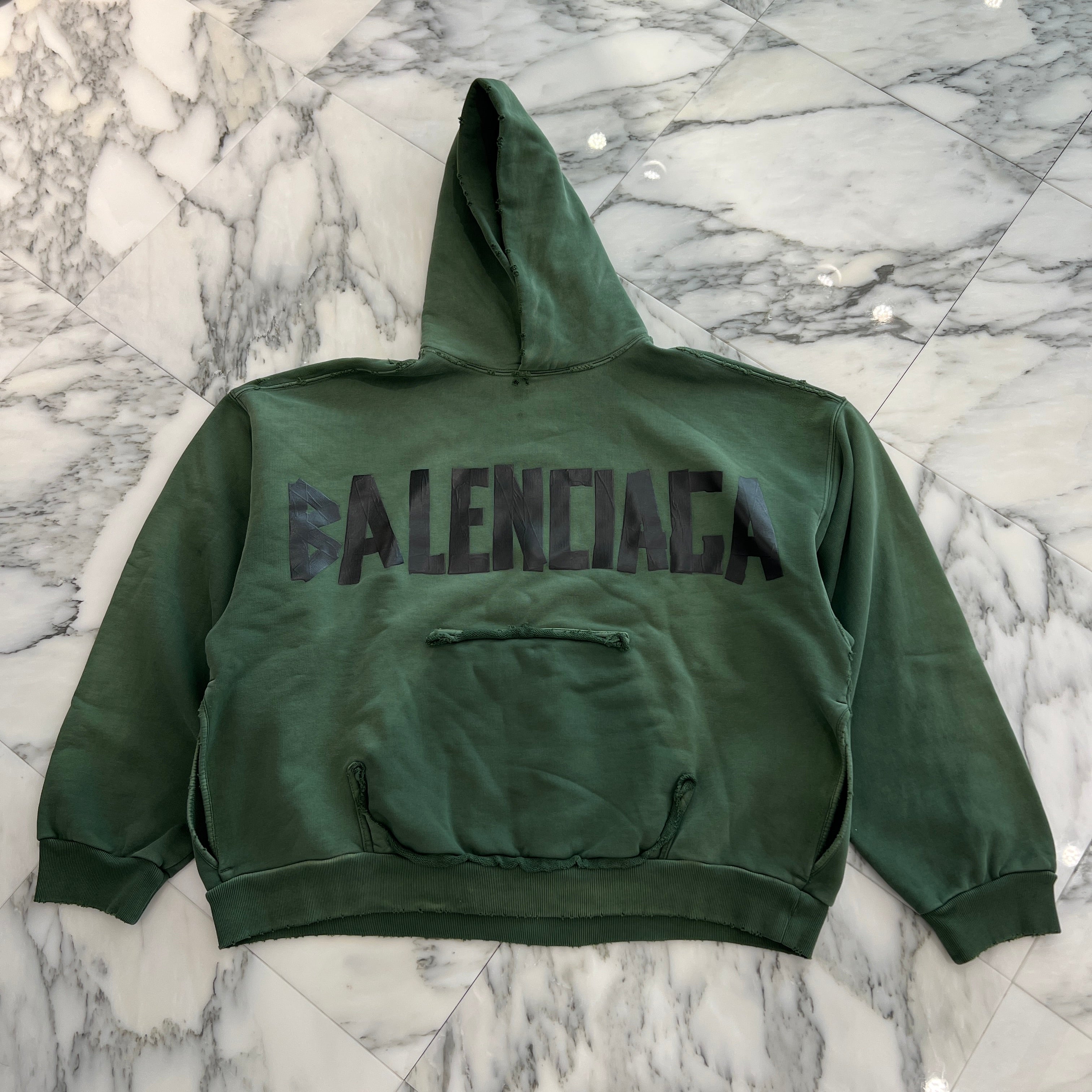 BALENCIAGA 2023SS Tape Logo Ripped Pocket Pullover Hoodie 744441 TQVQ9 Size XS バレンシアガ テープロゴ リップドポケット プルオーバーフーディー サイズXS