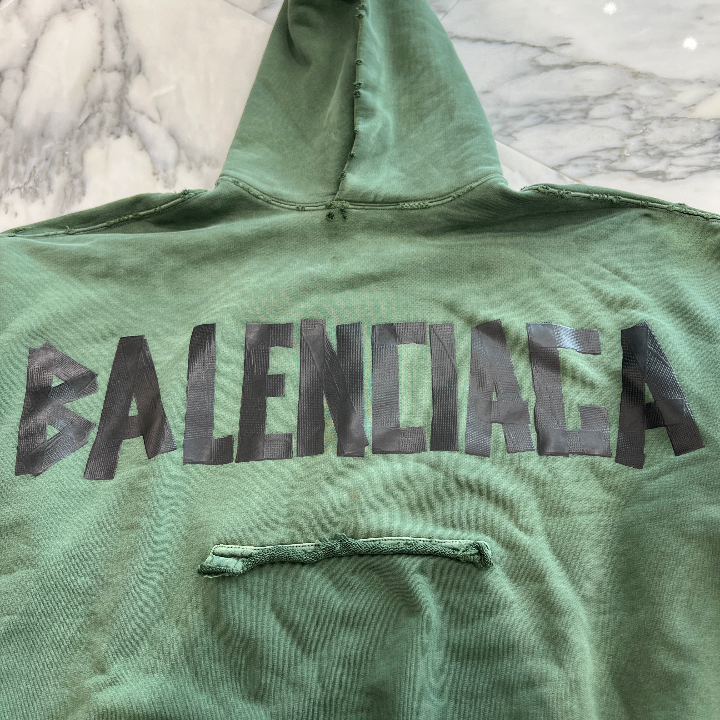 BALENCIAGA 2023SS Tape Logo Ripped Pocket Pullover Hoodie 744441 TQVQ9 Size XS バレンシアガ テープロゴ リップドポケット プルオーバーフーディー サイズXS