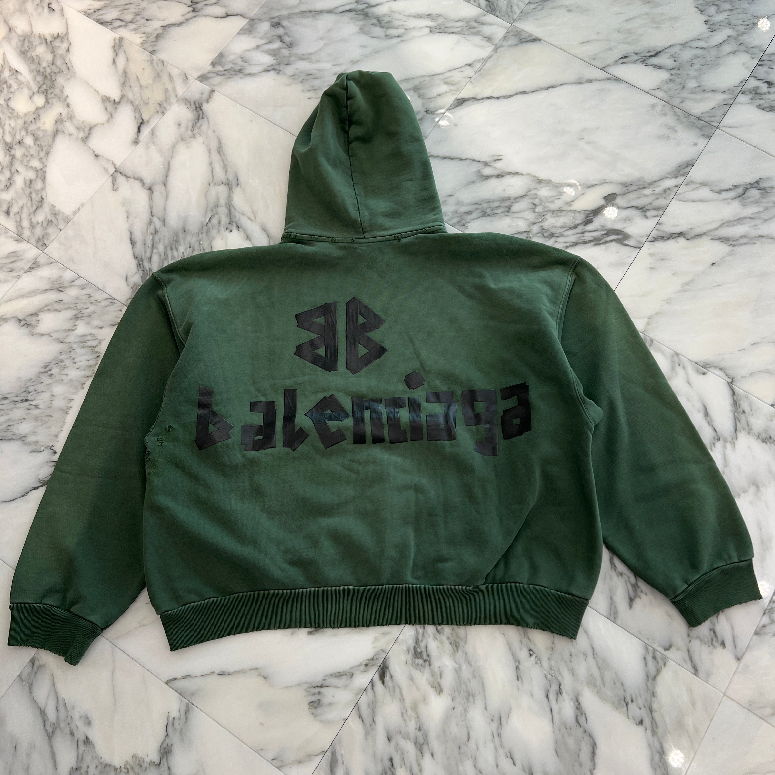BALENCIAGA 2023SS Tape Logo Ripped Pocket Pullover Hoodie 744441 TQVQ9 Size XS バレンシアガ テープロゴ リップドポケット プルオーバーフーディー サイズXS