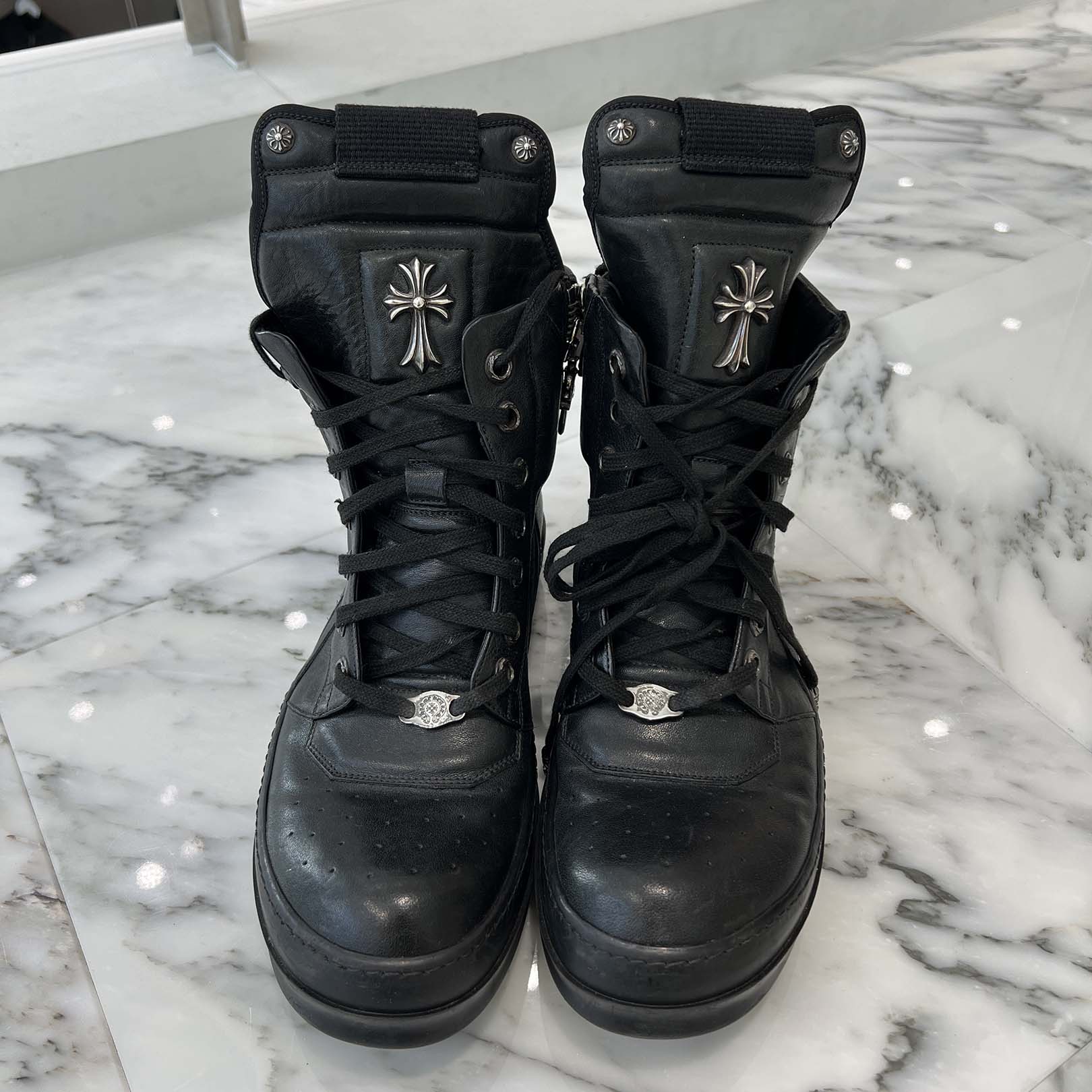 CHROME HEARTS × Rick Owens Geobasket Leather Sneakers Size 43 (27.5cm) クロムハーツ×リックオーエンス ジオバスケット レザースニーカー サイズ43 (27.5cm)