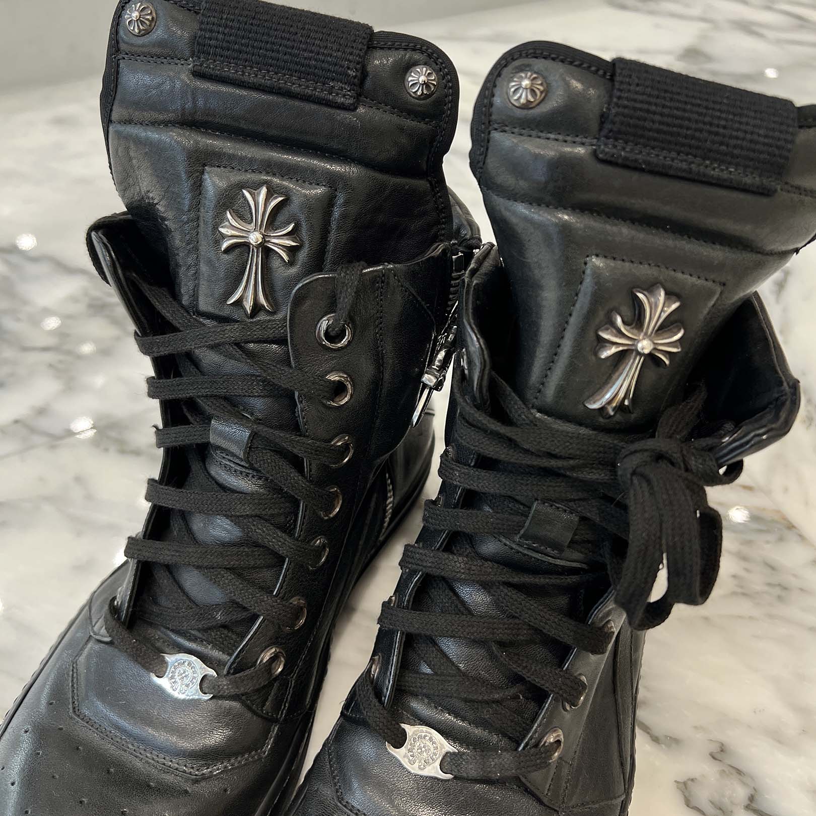 CHROME HEARTS × Rick Owens Geobasket Leather Sneakers Size 43 (27.5cm) クロムハーツ×リックオーエンス ジオバスケット レザースニーカー サイズ43 (27.5cm)