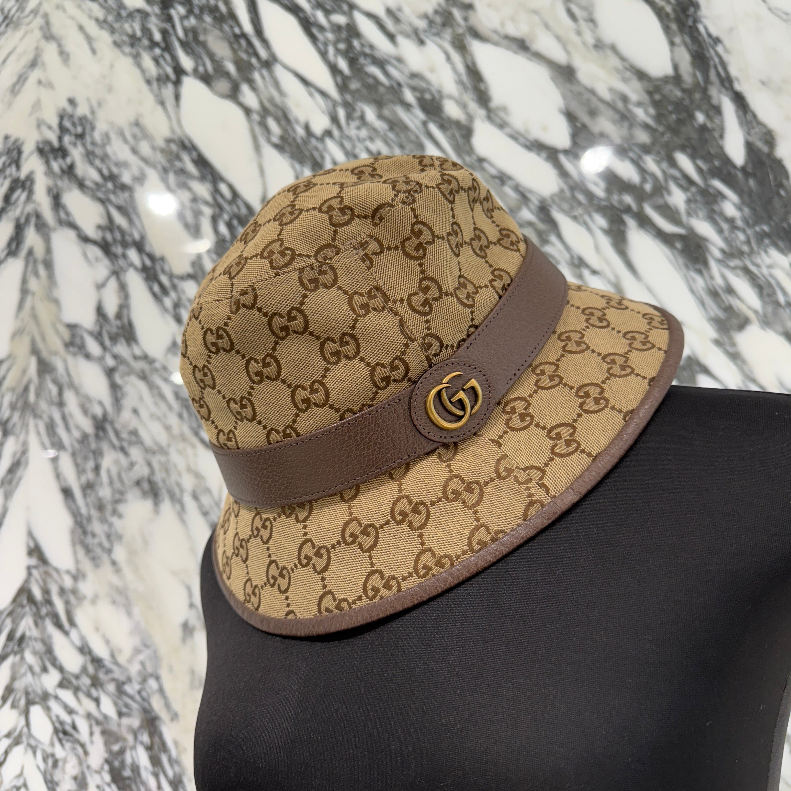 GUCCI Leather Trimmed Cotton Blend Jacquard Bucket Hat 576587 4HG62 Size L（59cm）グッチ レザートリム コットンブレンド ジャカード バケットハット サイズL（59cm）