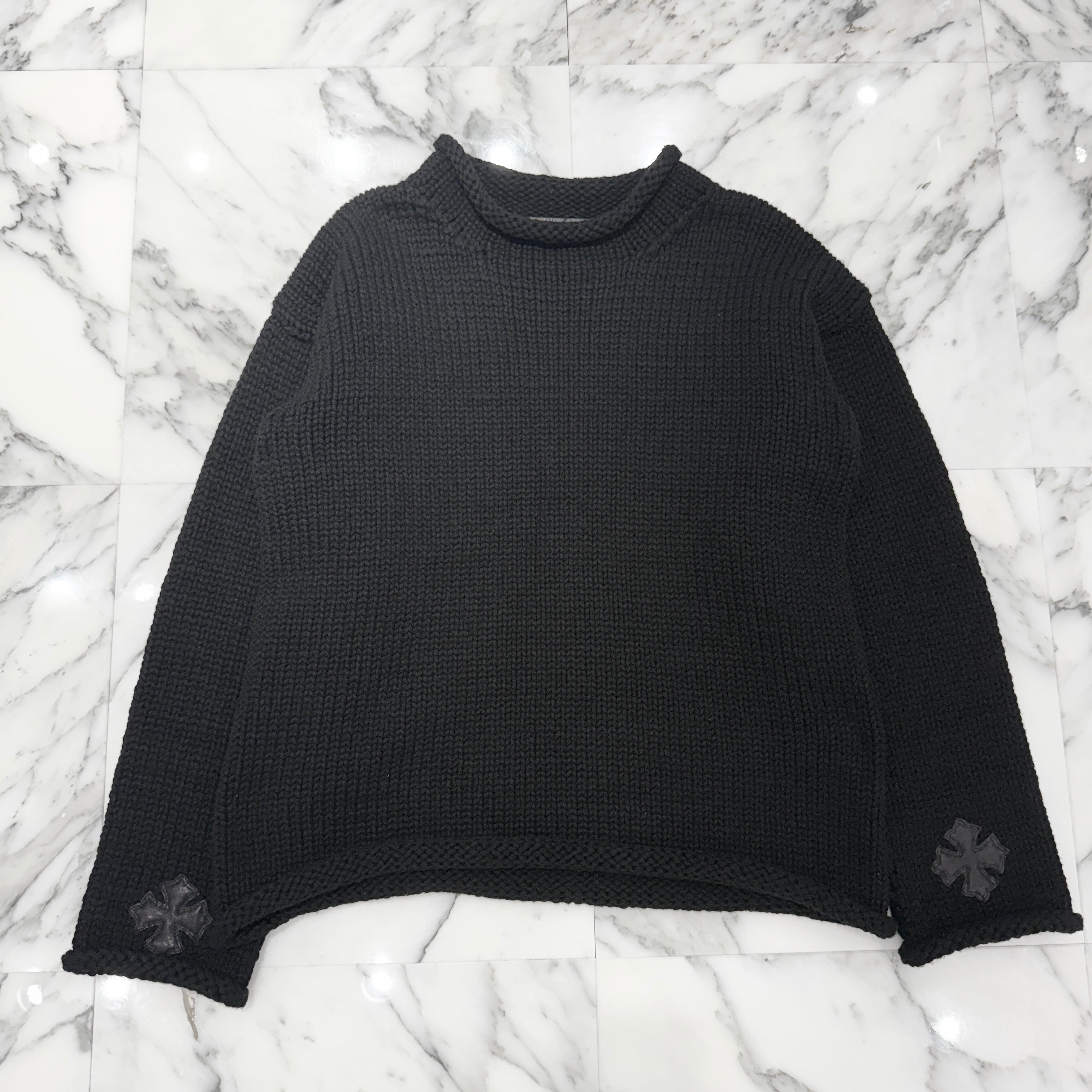CHROME HEARTS Y NOT Leather Cross Patch Cashmere Knit Sweater Size L クロムハーツ ワイノット レザークロスパッチ カシミアニットセーター サイズL