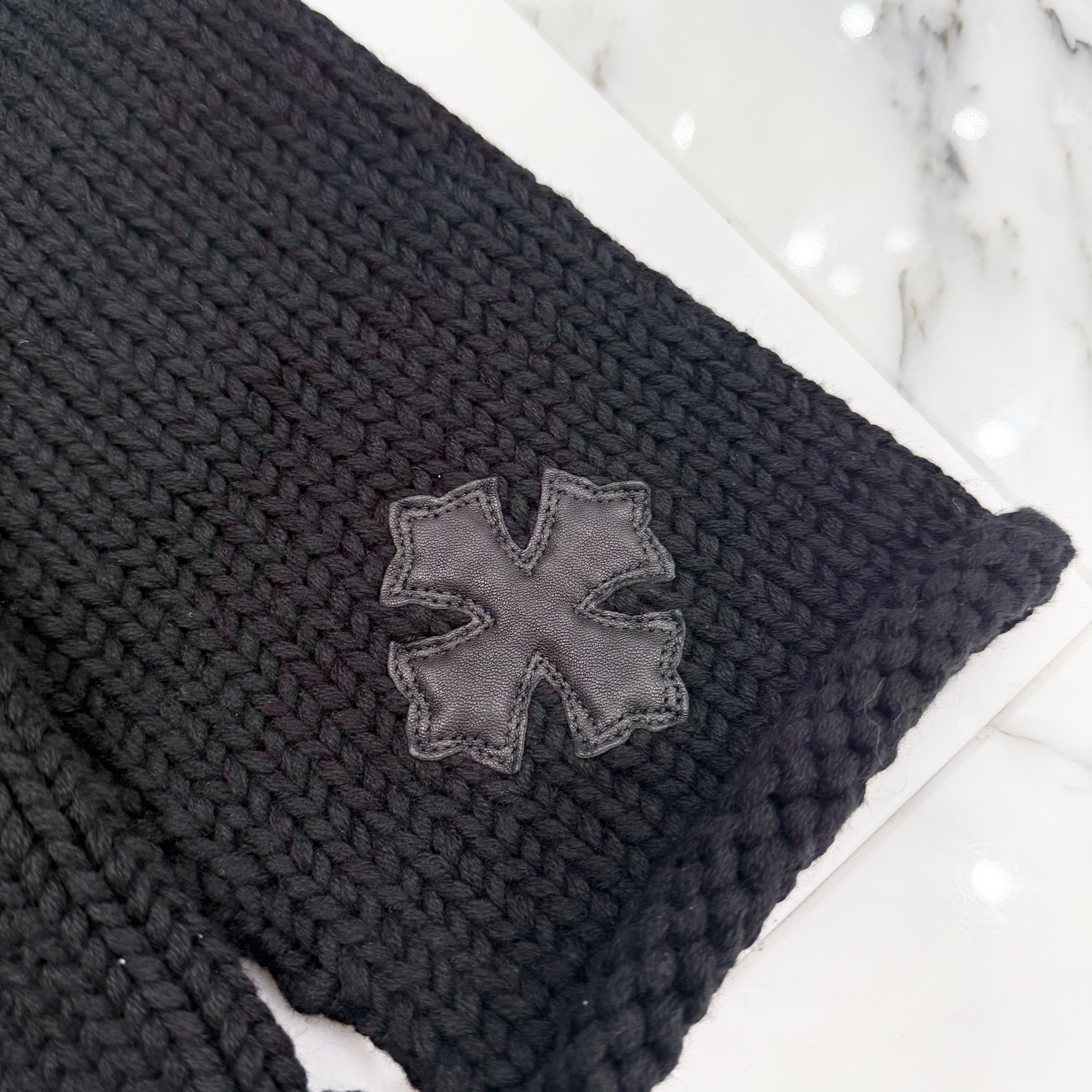 CHROME HEARTS Y NOT Leather Cross Patch Cashmere Knit Sweater Size M クロムハーツ ワイノット レザークロスパッチ カシミアニットセーター サイズＭ