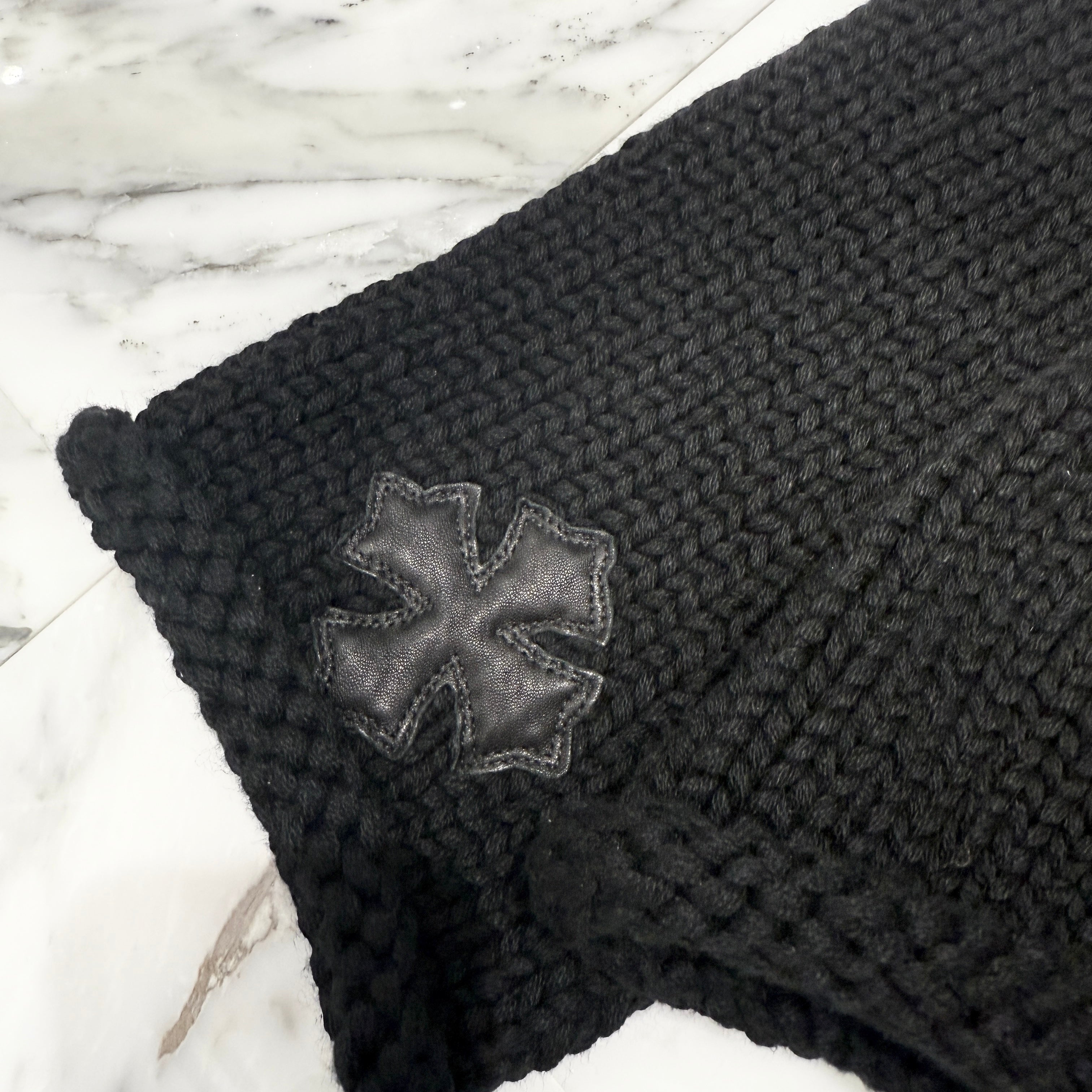 CHROME HEARTS Y NOT Leather Cross Patch Cashmere Knit Sweater Size M クロムハーツ ワイノット レザークロスパッチ カシミアニットセーター サイズＭ