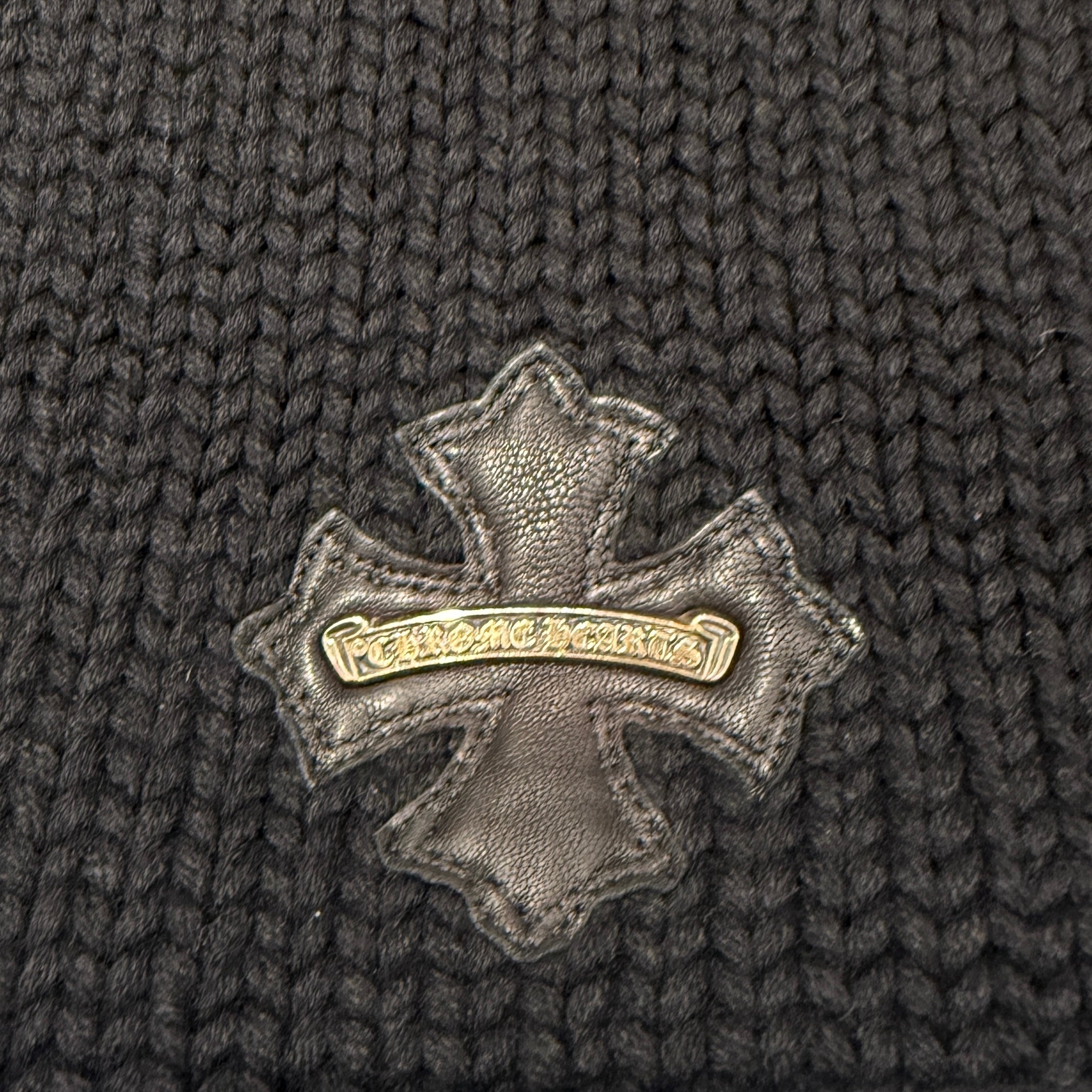 CHROME HEARTS Y NOT Leather Cross Patch Cashmere Knit Sweater Size M クロムハーツ ワイノット レザークロスパッチ カシミアニットセーター サイズＭ