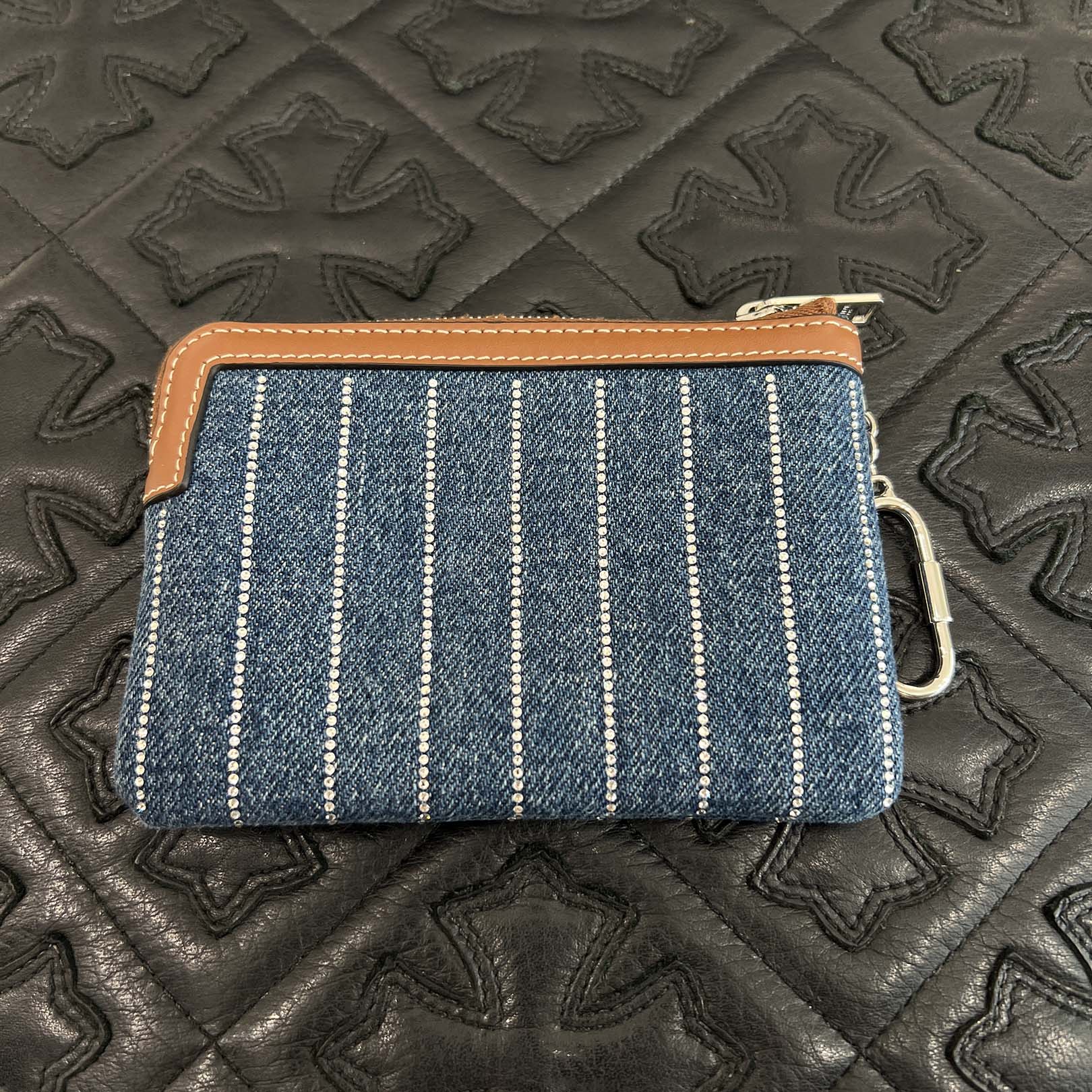 CELINE 2025SS Rhinestone Stripes Denim Coin Case 10C662GEU.07FX セリーヌ ラインストーンストライプ デニムコインケース