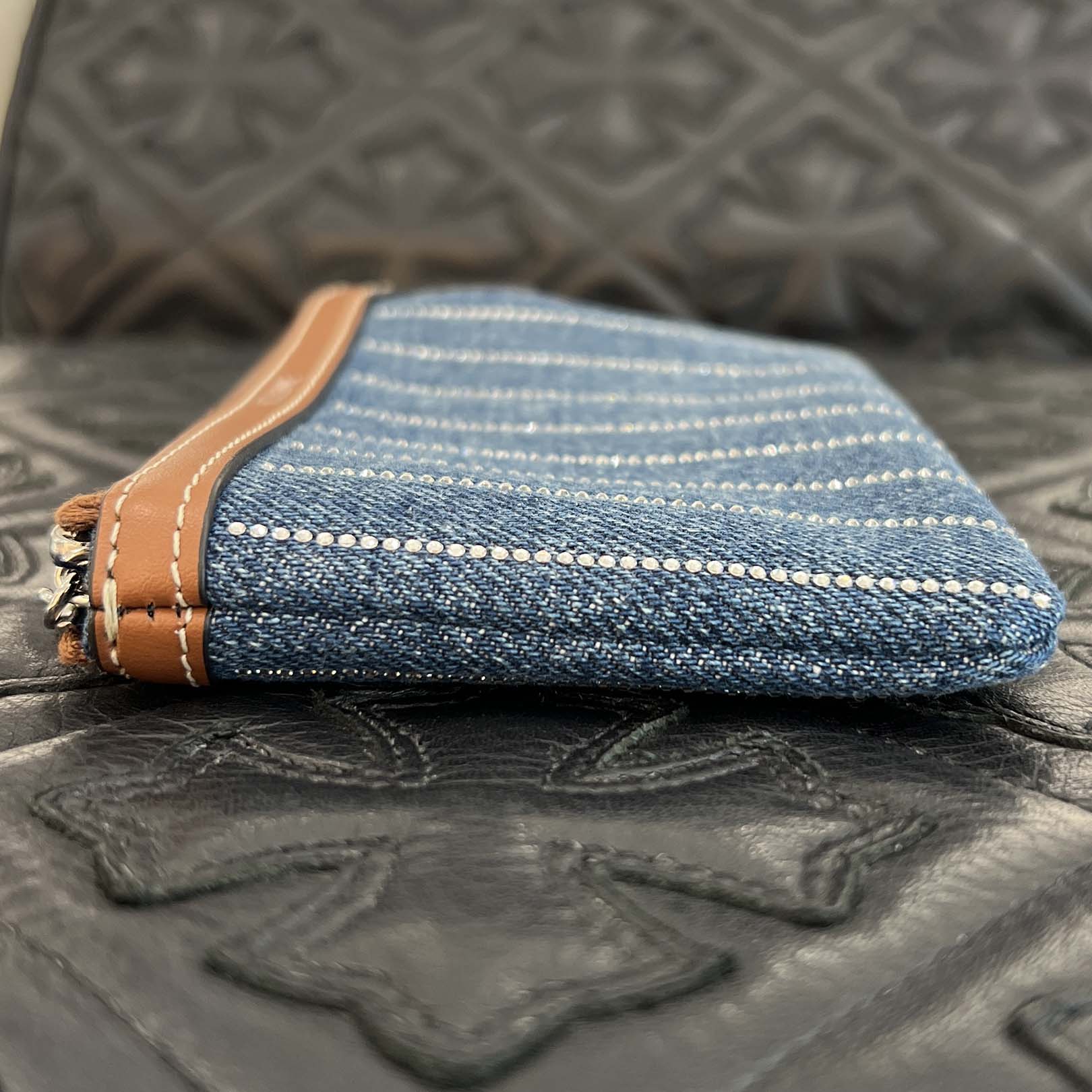 CELINE 2025SS Rhinestone Stripes Denim Coin Case 10C662GEU.07FX セリーヌ ラインストーンストライプ デニムコインケース