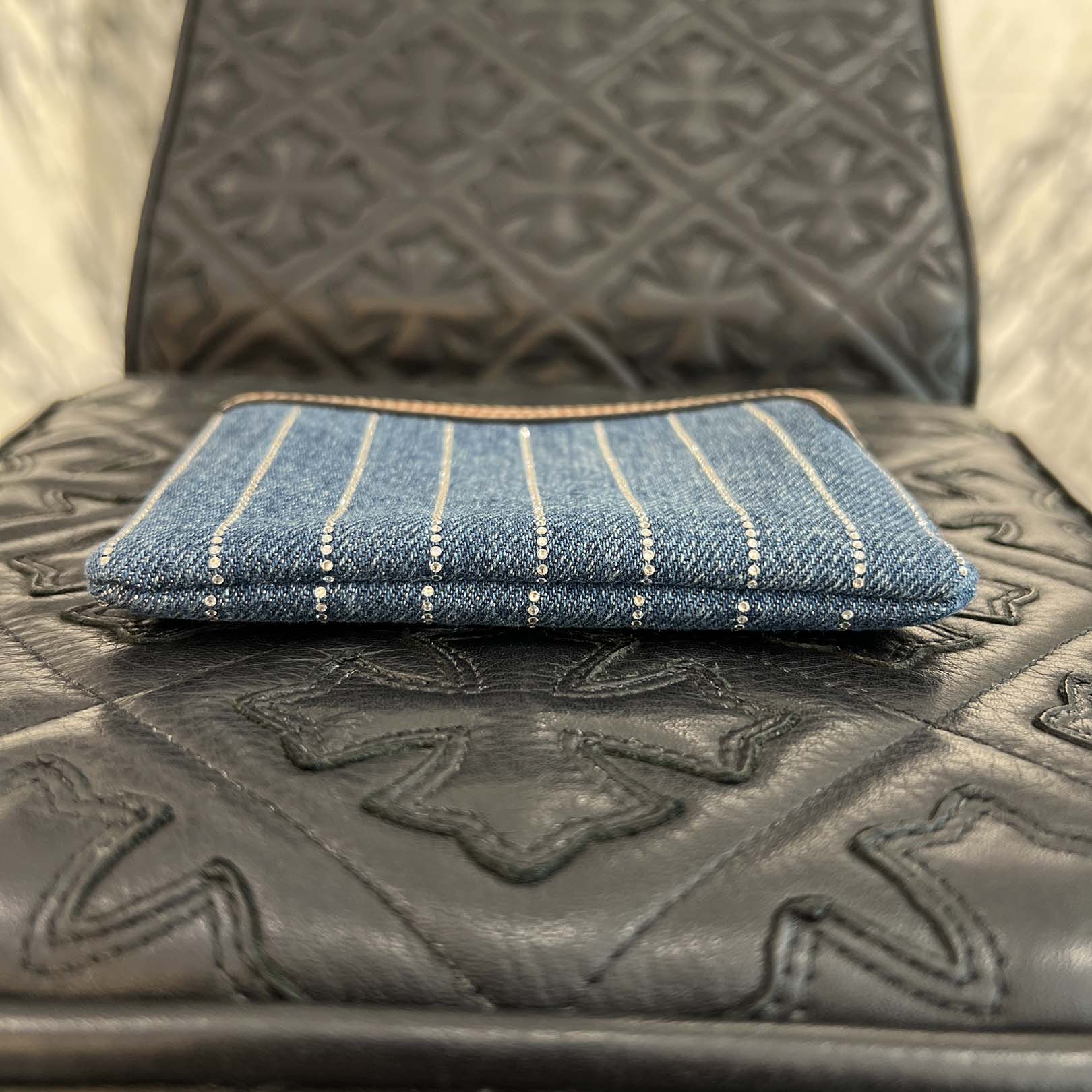 CELINE 2025SS Rhinestone Stripes Denim Coin Case 10C662GEU.07FX セリーヌ ラインストーンストライプ デニムコインケース