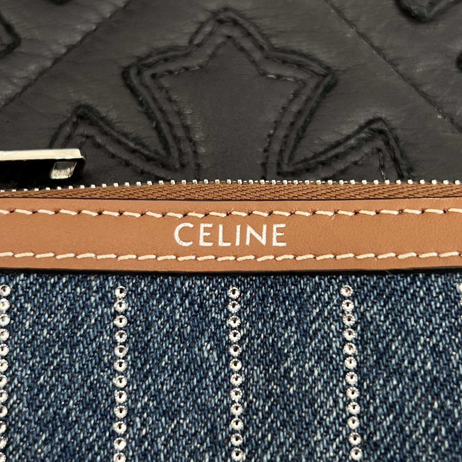 CELINE 2025SS Rhinestone Stripes Denim Coin Case 10C662GEU.07FX セリーヌ ラインストーンストライプ デニムコインケース