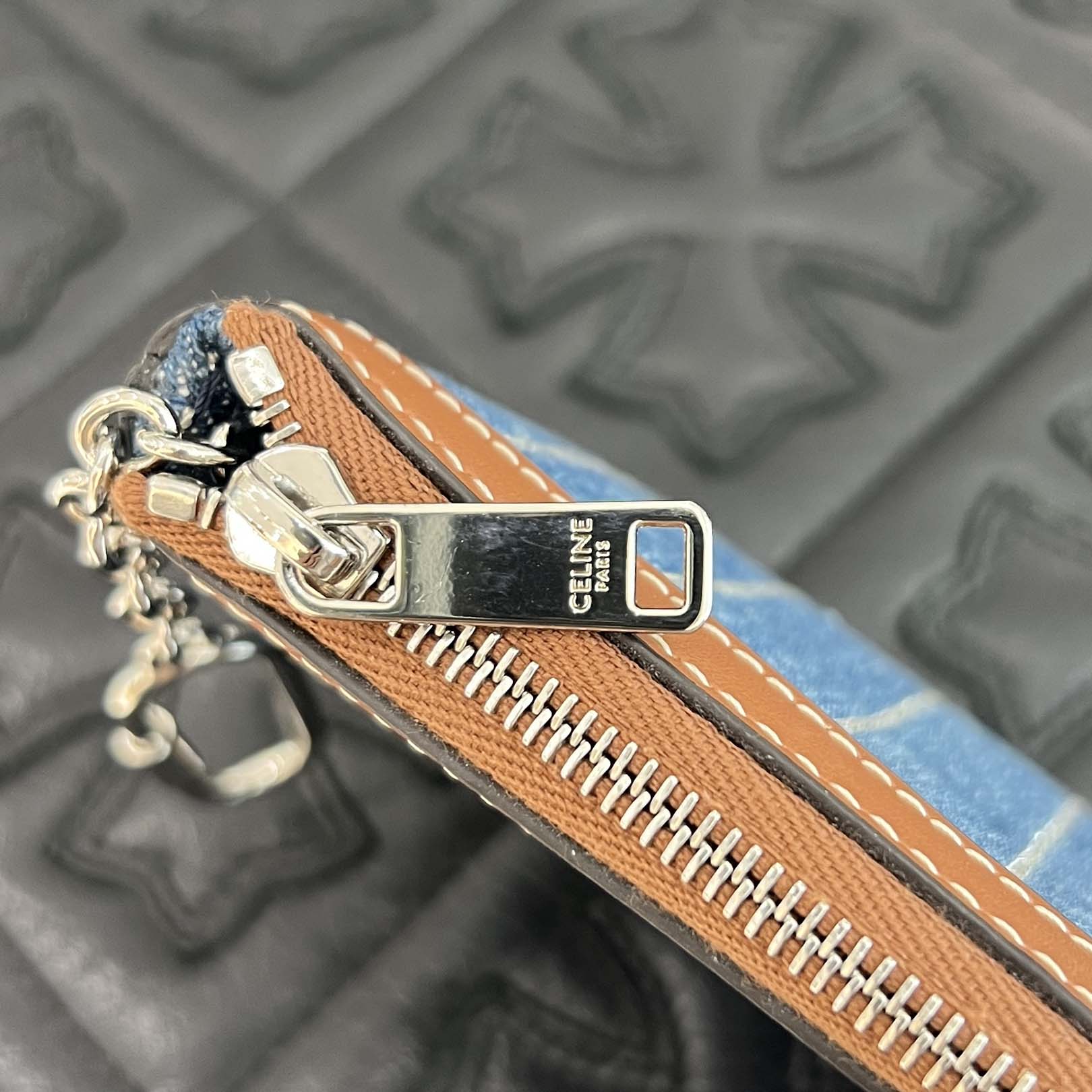 CELINE 2025SS Rhinestone Stripes Denim Coin Case 10C662GEU.07FX セリーヌ ラインストーンストライプ デニムコインケース