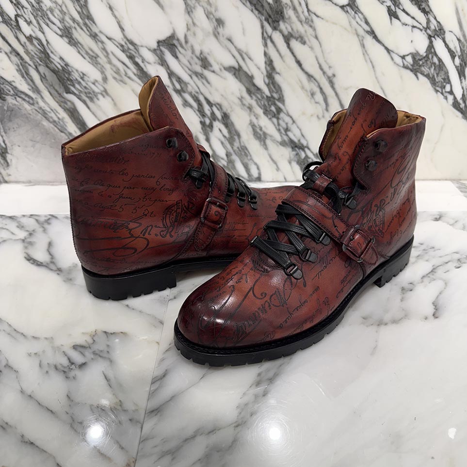 Berluti Calligraphy Brunico Bolzano Leather Mountain Boots Size 9 ベルルッティ カリグラフィ ブルニコ ボルザーノ レザー マウンテンブーツ サイズ9