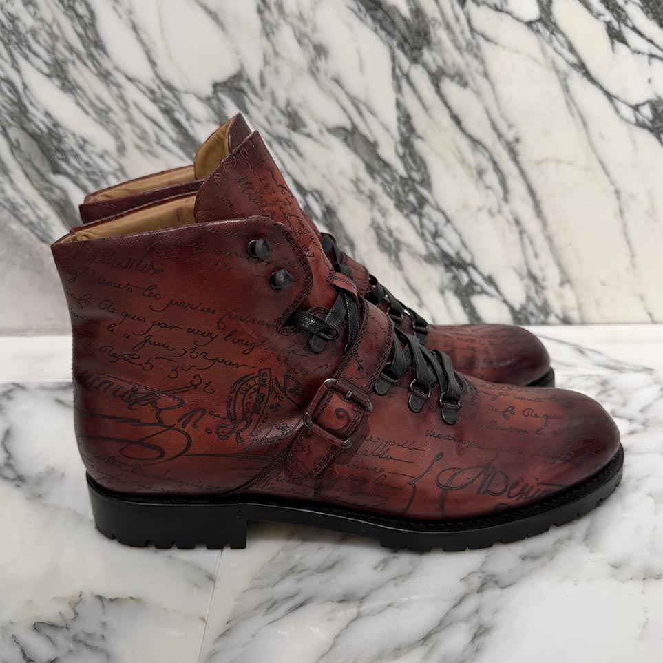 Berluti Calligraphy Brunico Bolzano Leather Mountain Boots Size 9 ベルルッティ カリグラフィ ブルニコ ボルザーノ レザー マウンテンブーツ サイズ9