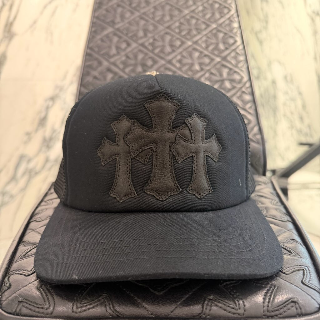 †Chrome Hearts†トリプルクロス 刺繍 キャップ CHROME HEARTS Triple Cross Leather Patch Trucker Cap ONE SIZE (51