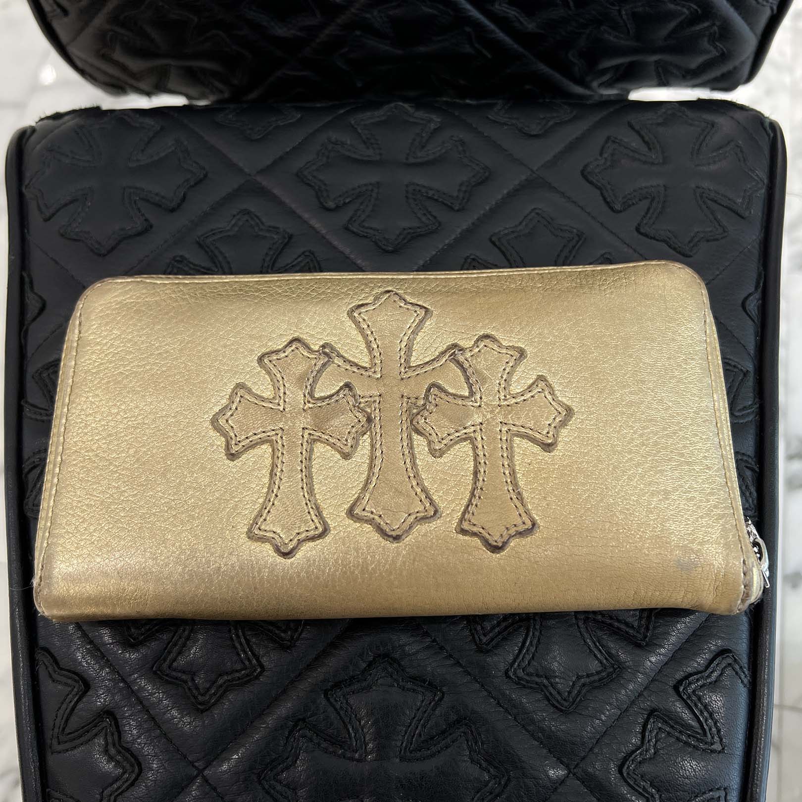 CHROME HEARTS 3 Cemetery Cross Leather Patch REC F ZIP Leather Wallet クロムハーツ 3セメタリークロス レザーパッチ レック F ジップ レザーウォレット