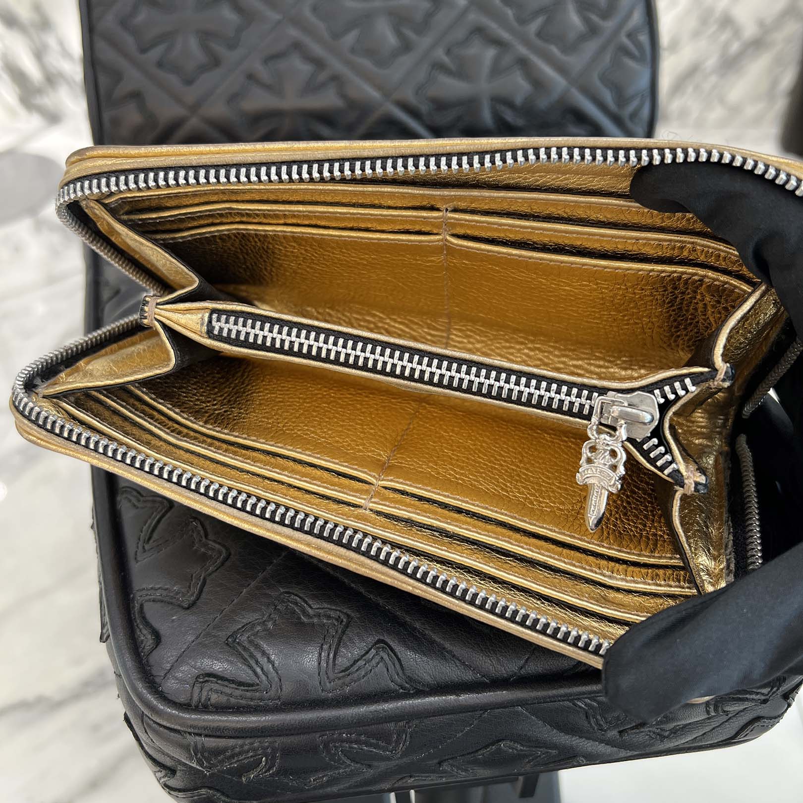 CHROME HEARTS 3 Cemetery Cross Leather Patch REC F ZIP Leather Wallet クロムハーツ 3セメタリークロス レザーパッチ レック F ジップ レザーウォレット