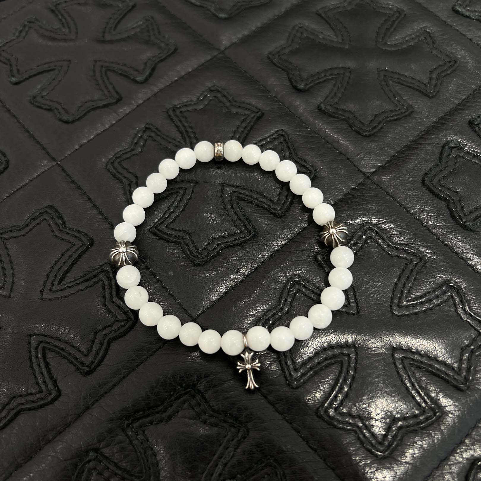 CHROME HEARTS CH Cross Ball White Beads Bracelet クロムハーツ CH