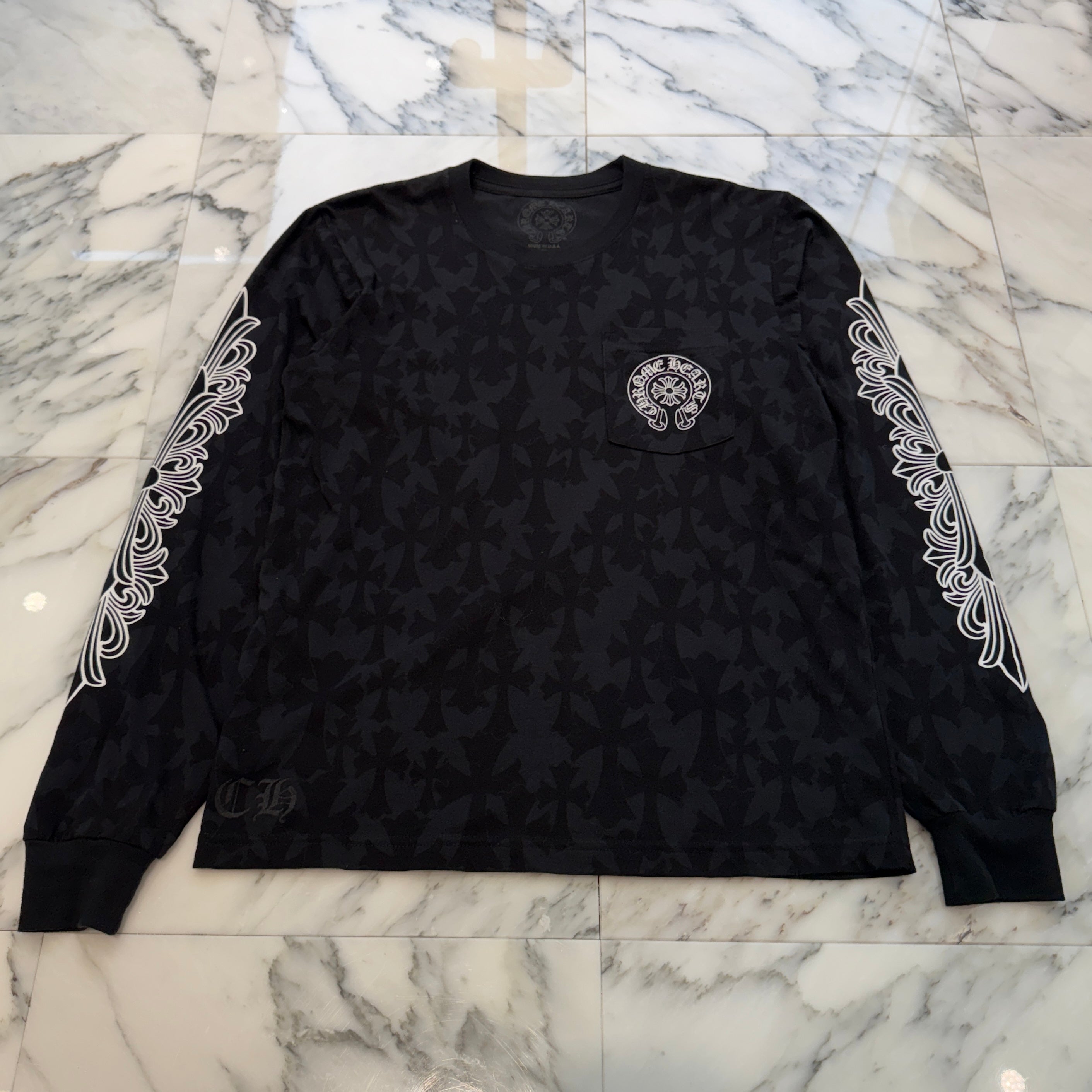 CHROME HEARTS 2024SS Graveyard Cemetery Cross Long Sleeve Tee Size L クロムハーツ グレイブヤード セメタリークロス ロングスリーブTシャツ 総柄 サイズL