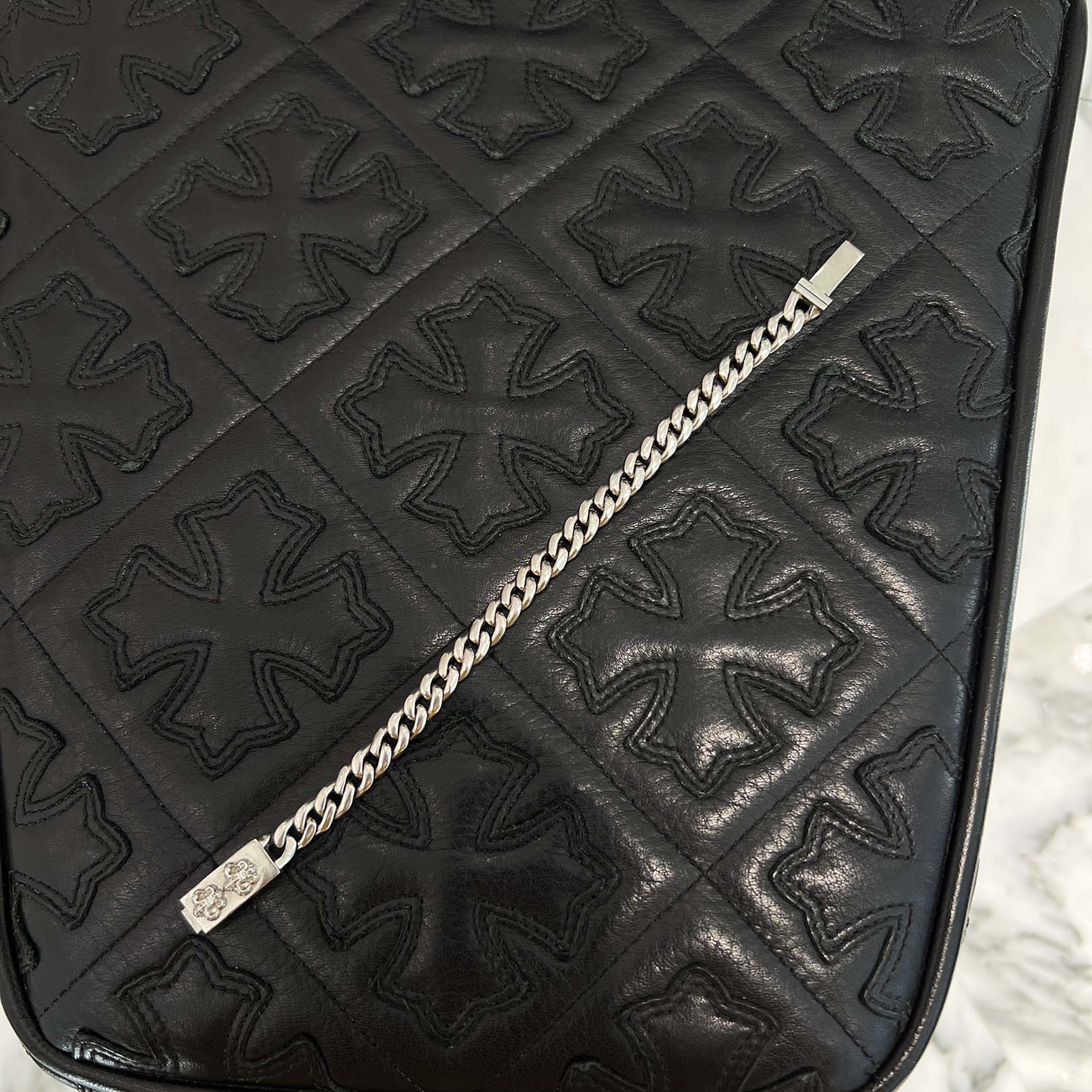 CHROME HEARTS BS Flare MINI ID Platinum Bracelet Pave Diamond クロムハーツ BS フレア ミニ ID プラチナ ブレスレット パヴェダイヤモンド