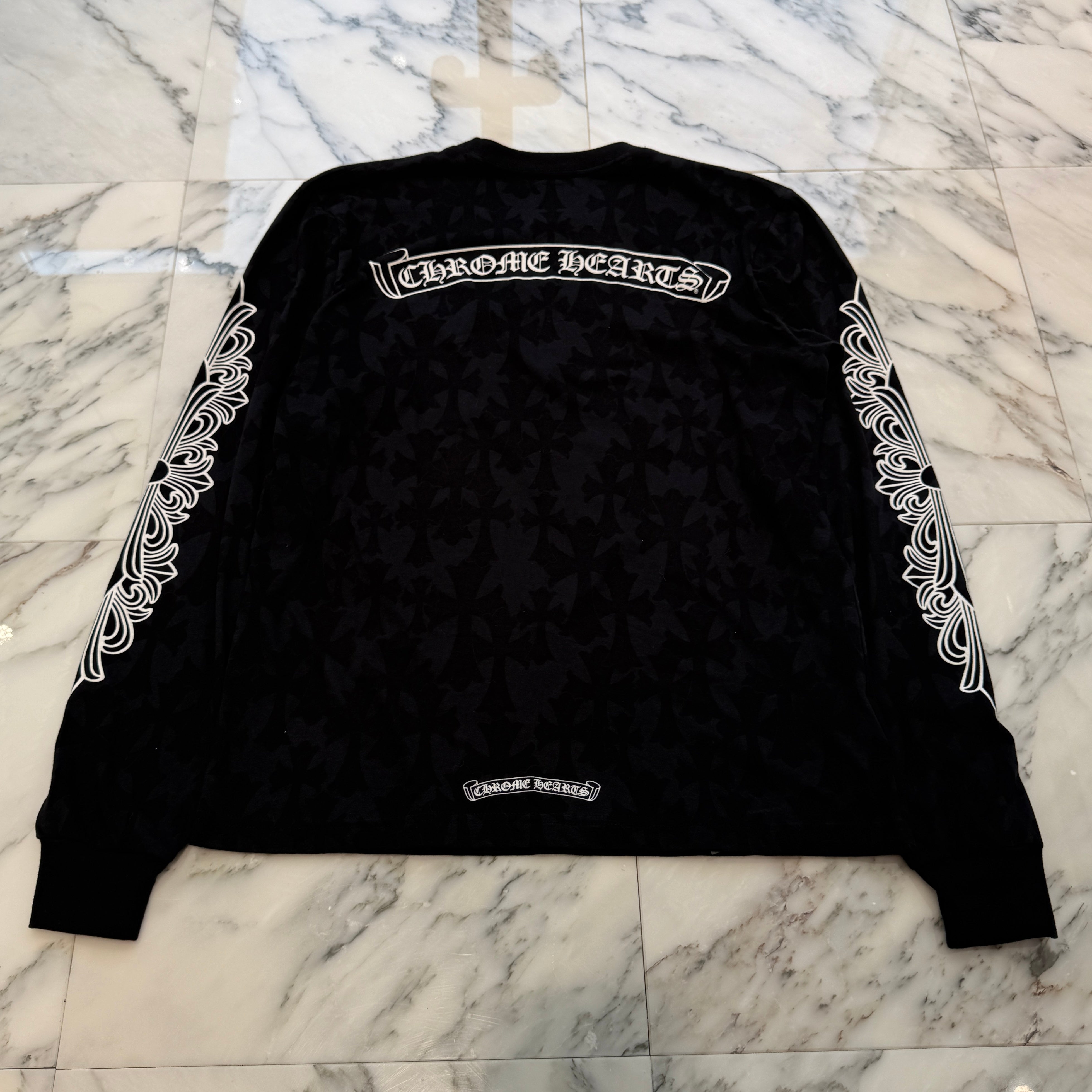 CHROME HEARTS 2024SS Graveyard Cemetery Cross Long Sleeve Tee Size L クロムハーツ グレイブヤード セメタリークロス ロングスリーブTシャツ 総柄 サイズL