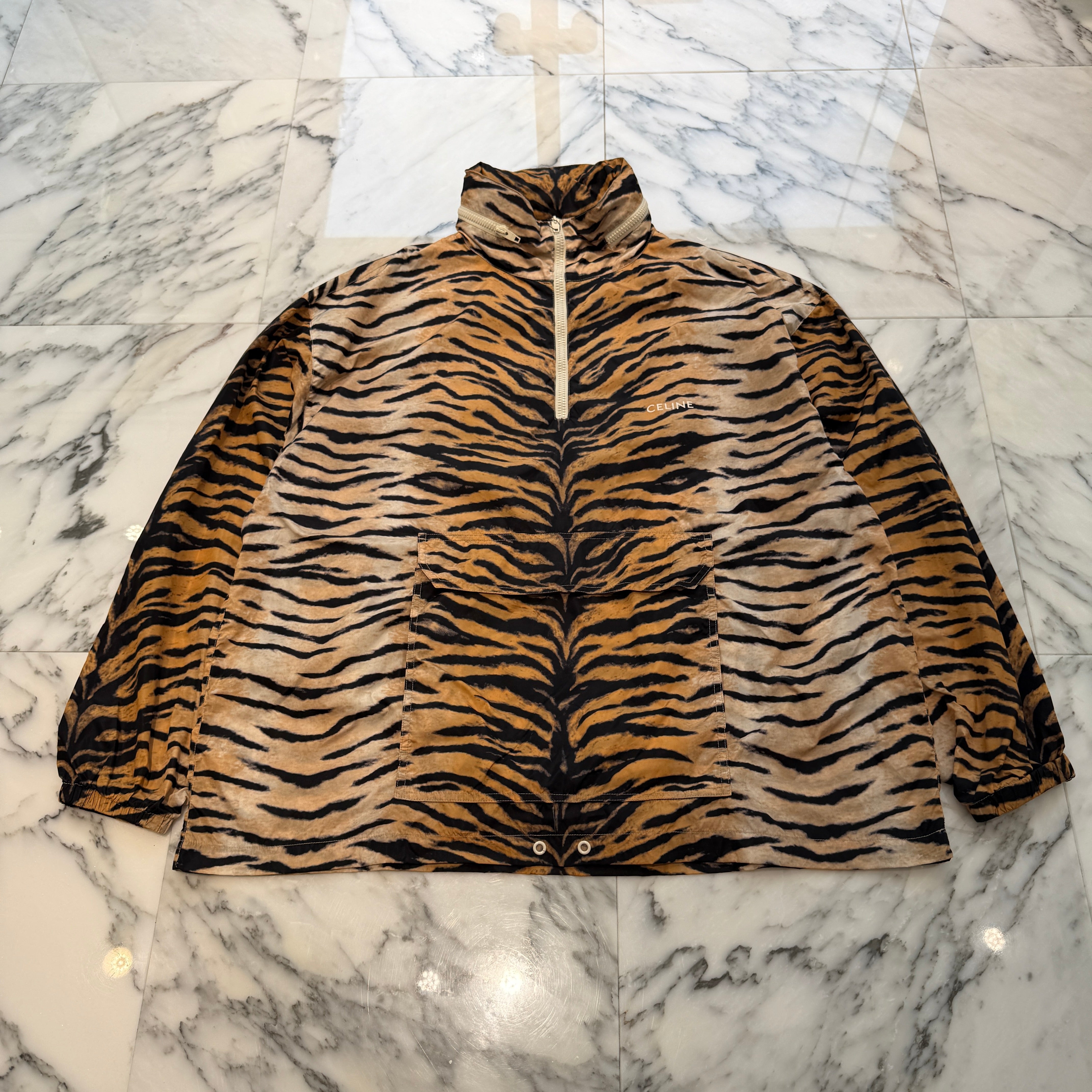 CELINE Leopard Half Zip Nylon Jacket 2W350617M Size 50 セリーヌ レオパード柄 ハーフジップ ナイロンジャケット サイズ50