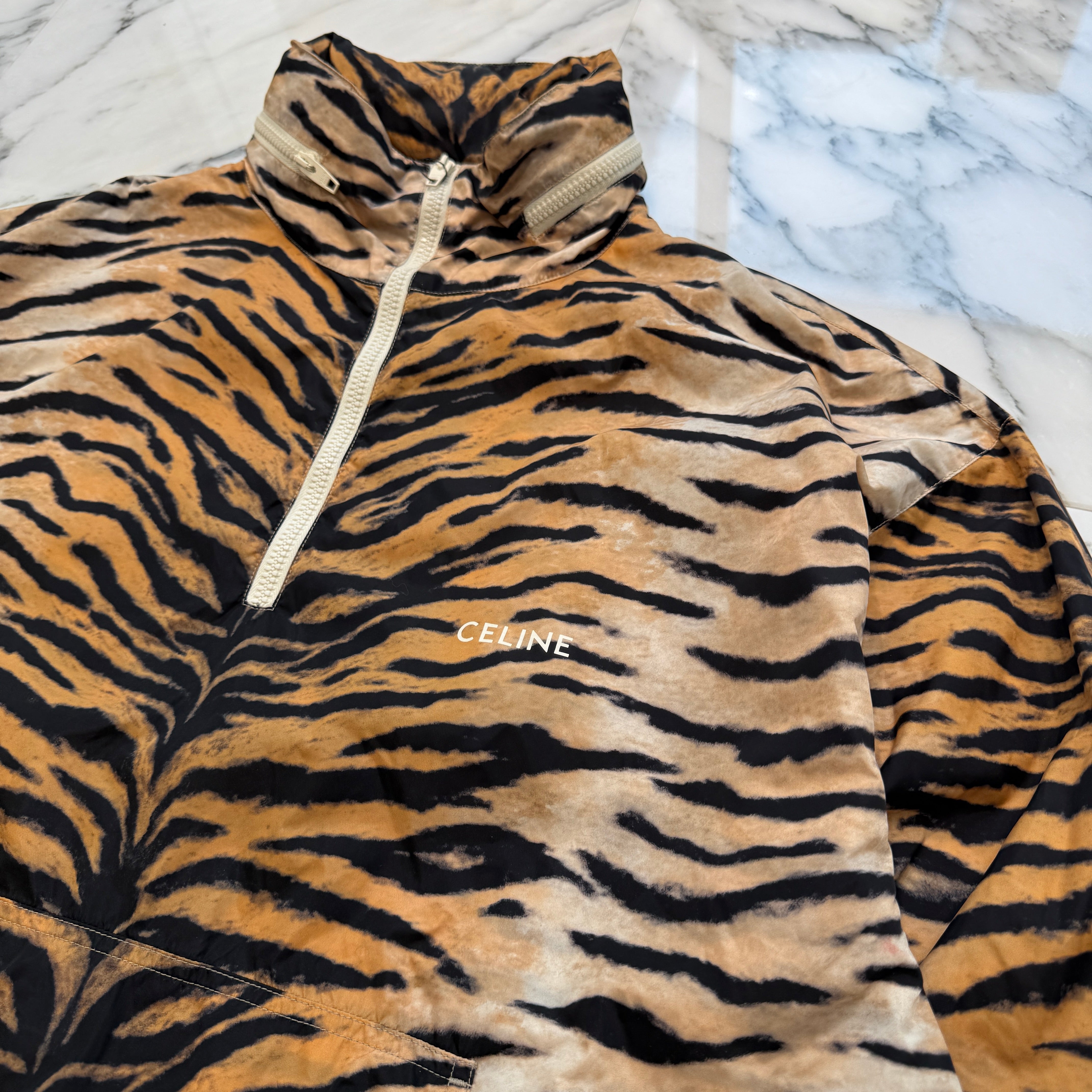 CELINE Leopard Half Zip Nylon Jacket 2W350617M Size 50 セリーヌ レオパード柄 ハーフジップ ナイロンジャケット サイズ50