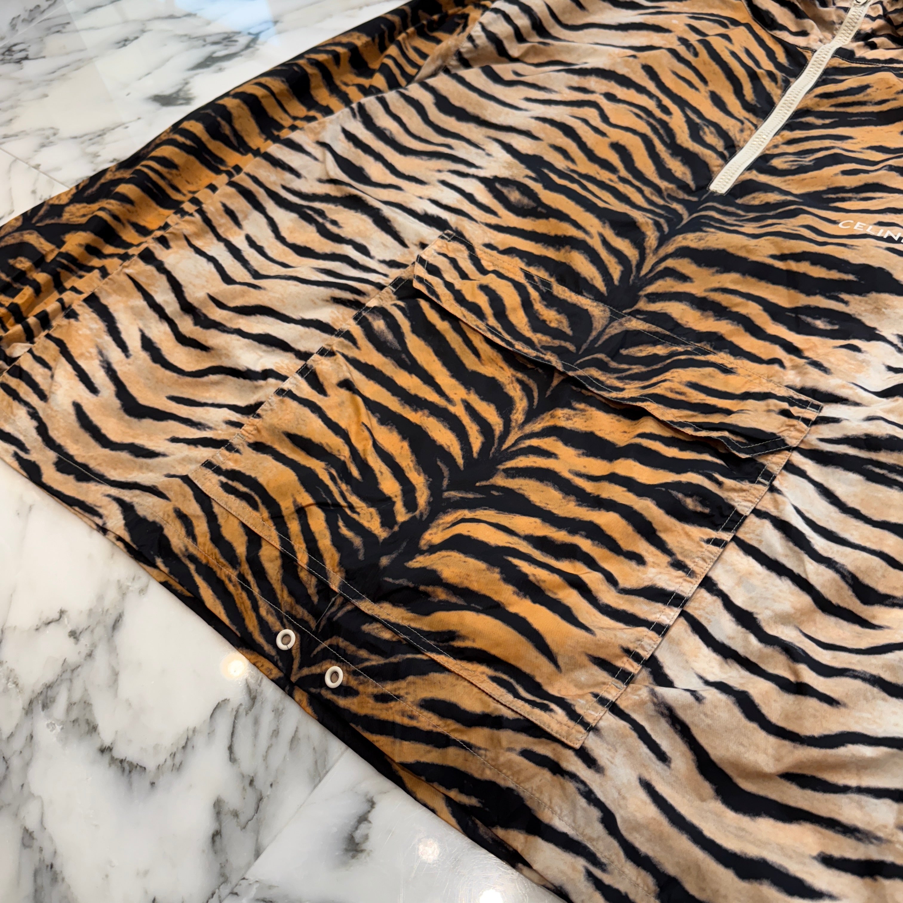 CELINE Leopard Half Zip Nylon Jacket 2W350617M Size 50 セリーヌ レオパード柄 ハーフジップ ナイロンジャケット サイズ50