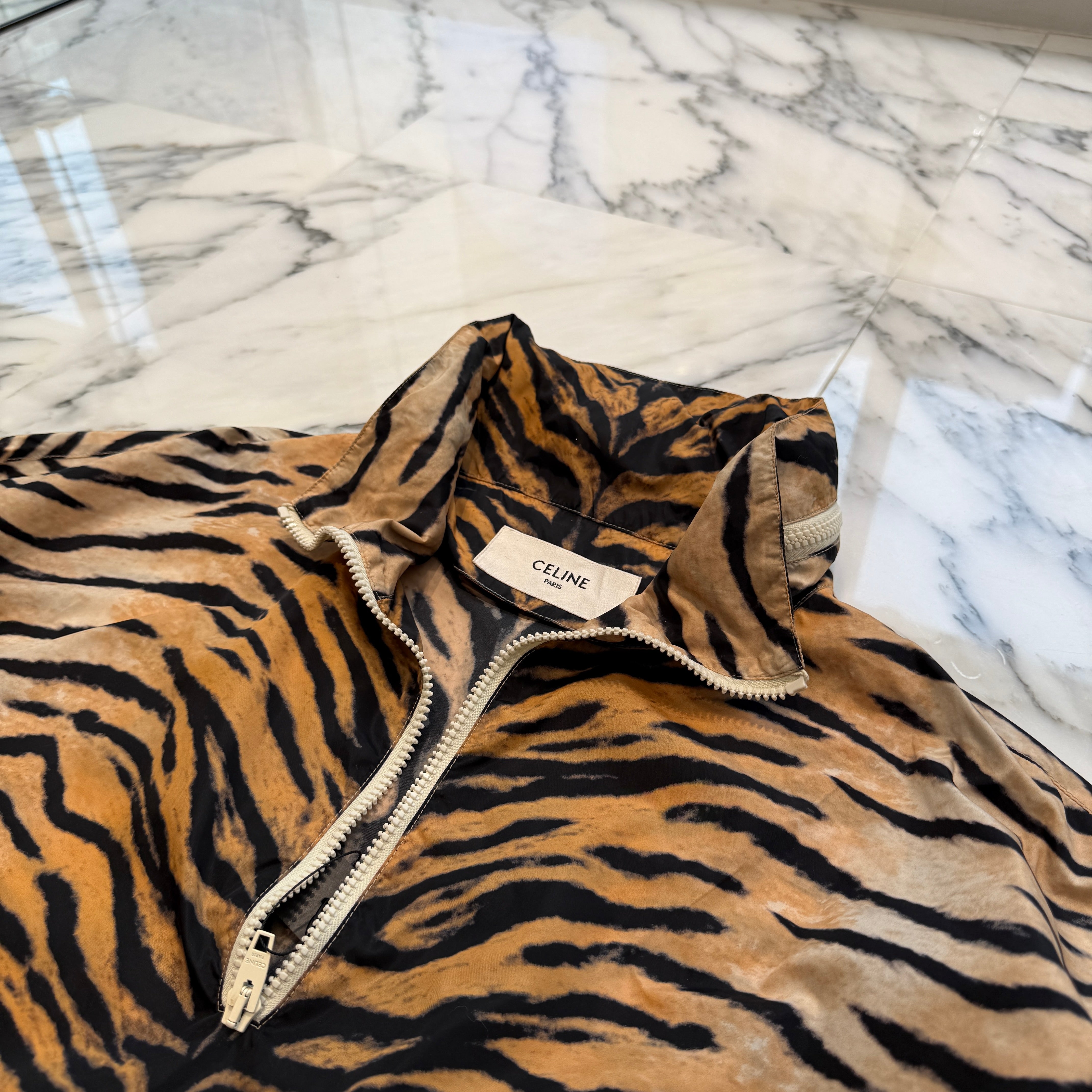 CELINE Leopard Half Zip Nylon Jacket 2W350617M Size 50 セリーヌ レオパード柄 ハーフジップ ナイロンジャケット サイズ50