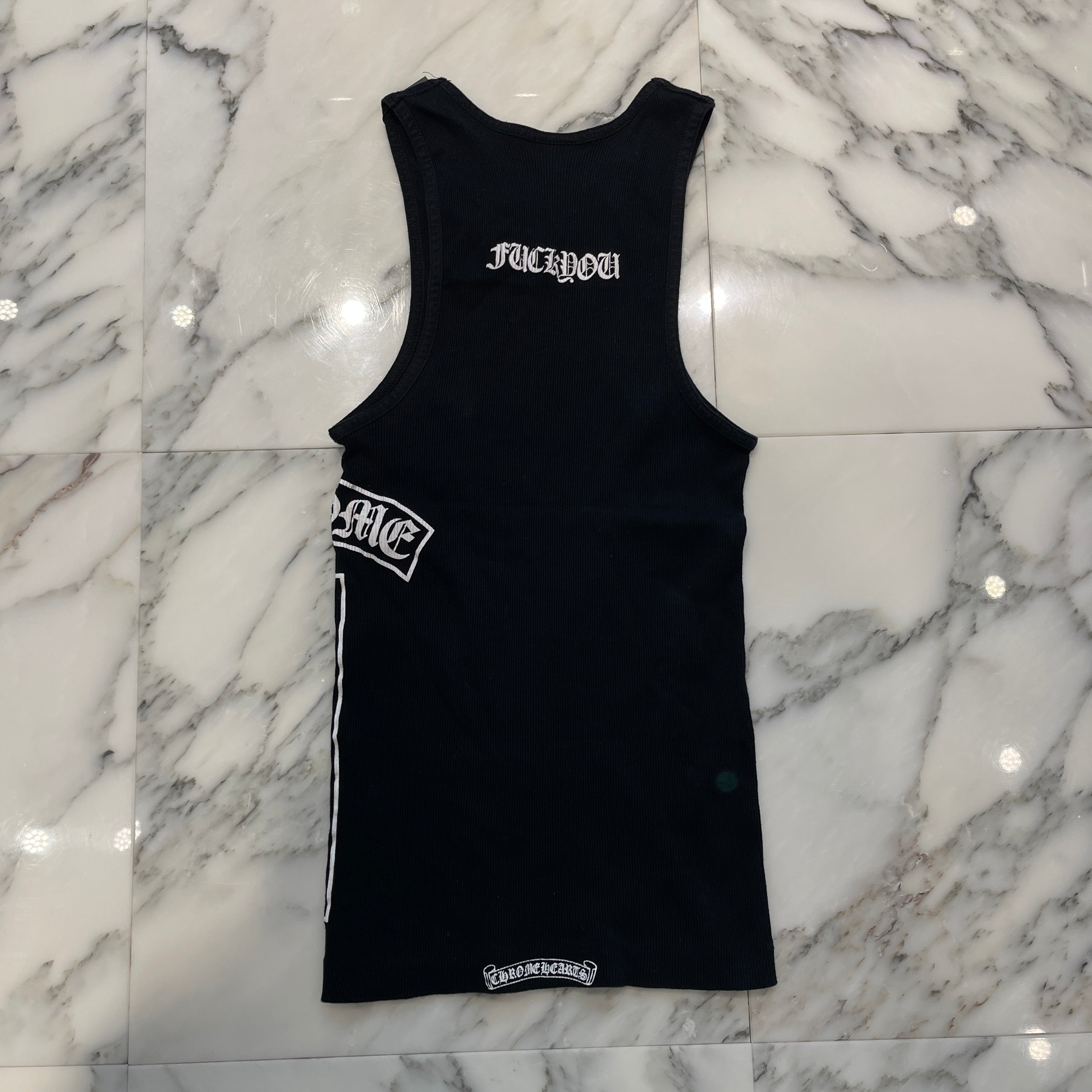 クロムハーツ　タンクトップ　Mサイズ　サイドロゴ ファックユー　ノースリーブ CHROME HEARTS クロムハーツ（原本無） fuck you ロゴ クロス