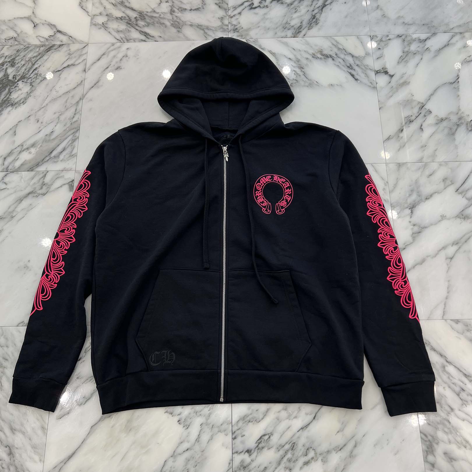 CHROME HEARTS 2025AW Floral Cross Horseshoe Zip Up Hoodie Size XL