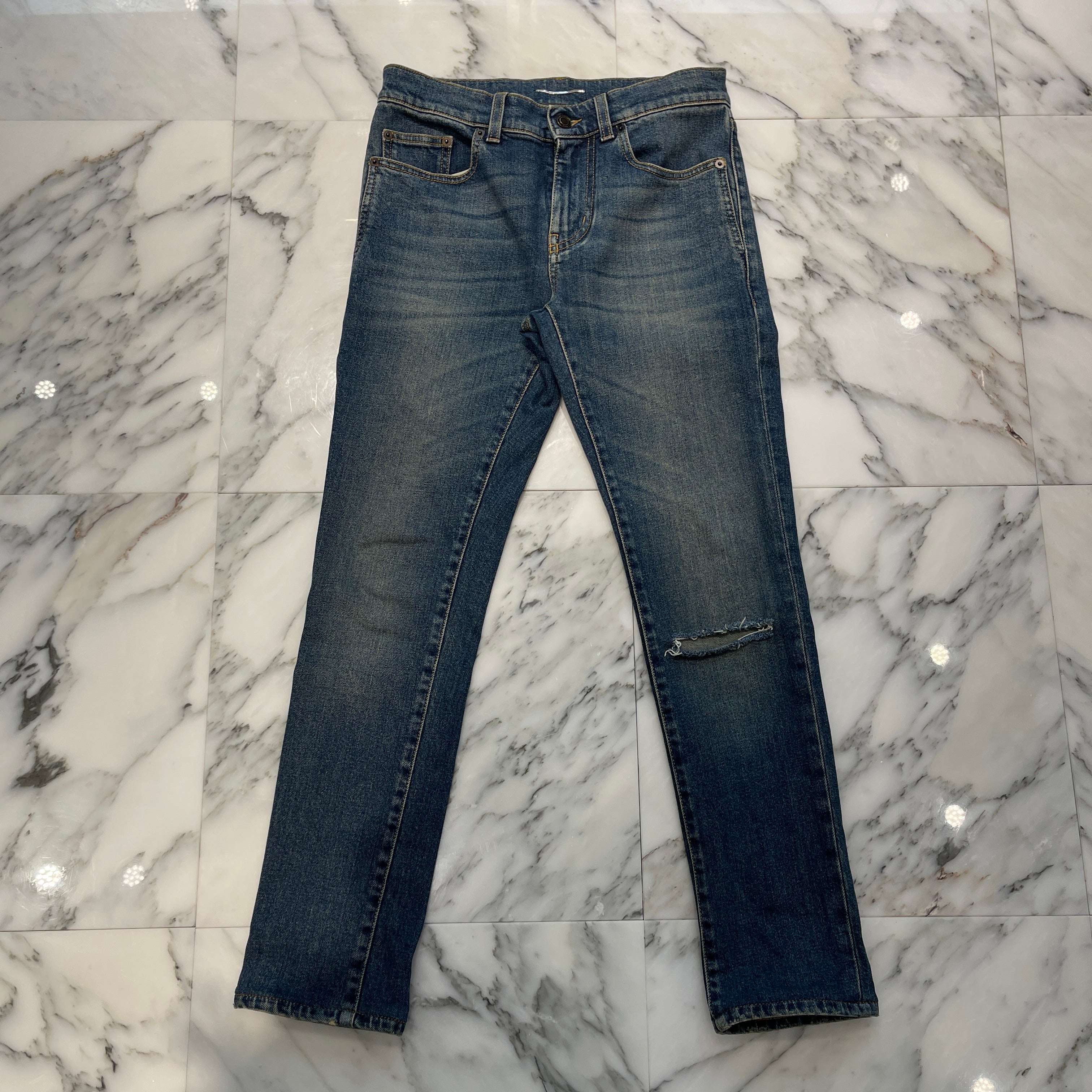 SAINT LAURENT PARIS 2019AW Knee Crush Stretch Skinny Denim Pants 587035 YD964 Size 26 サンローランパリ ニークラッシュ ストレッチ スキニーデニムパンツ サイズ26