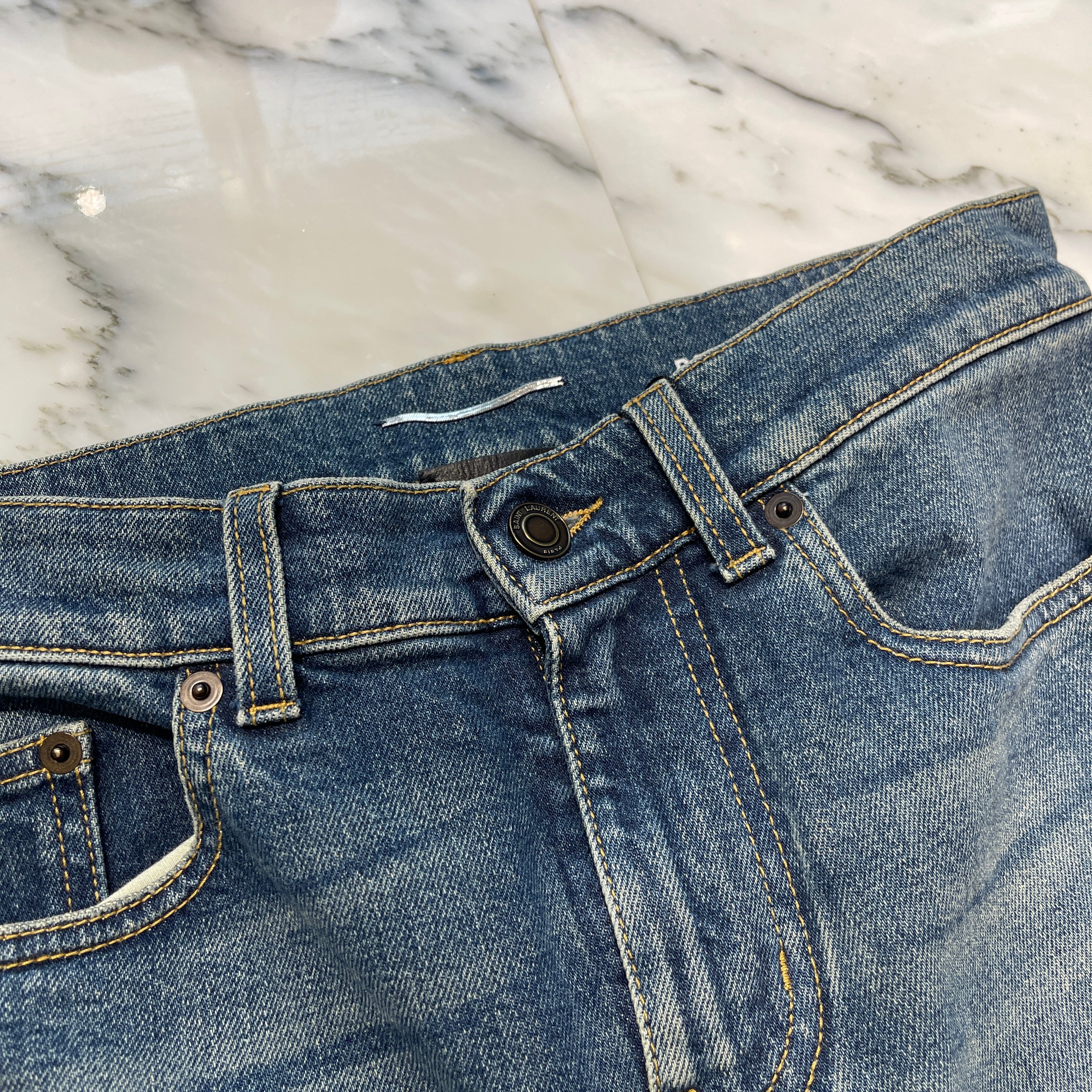 SAINT LAURENT PARIS 2019AW Knee Crush Stretch Skinny Denim Pants 587035 YD964 Size 26 サンローランパリ ニークラッシュ ストレッチ スキニーデニムパンツ サイズ26