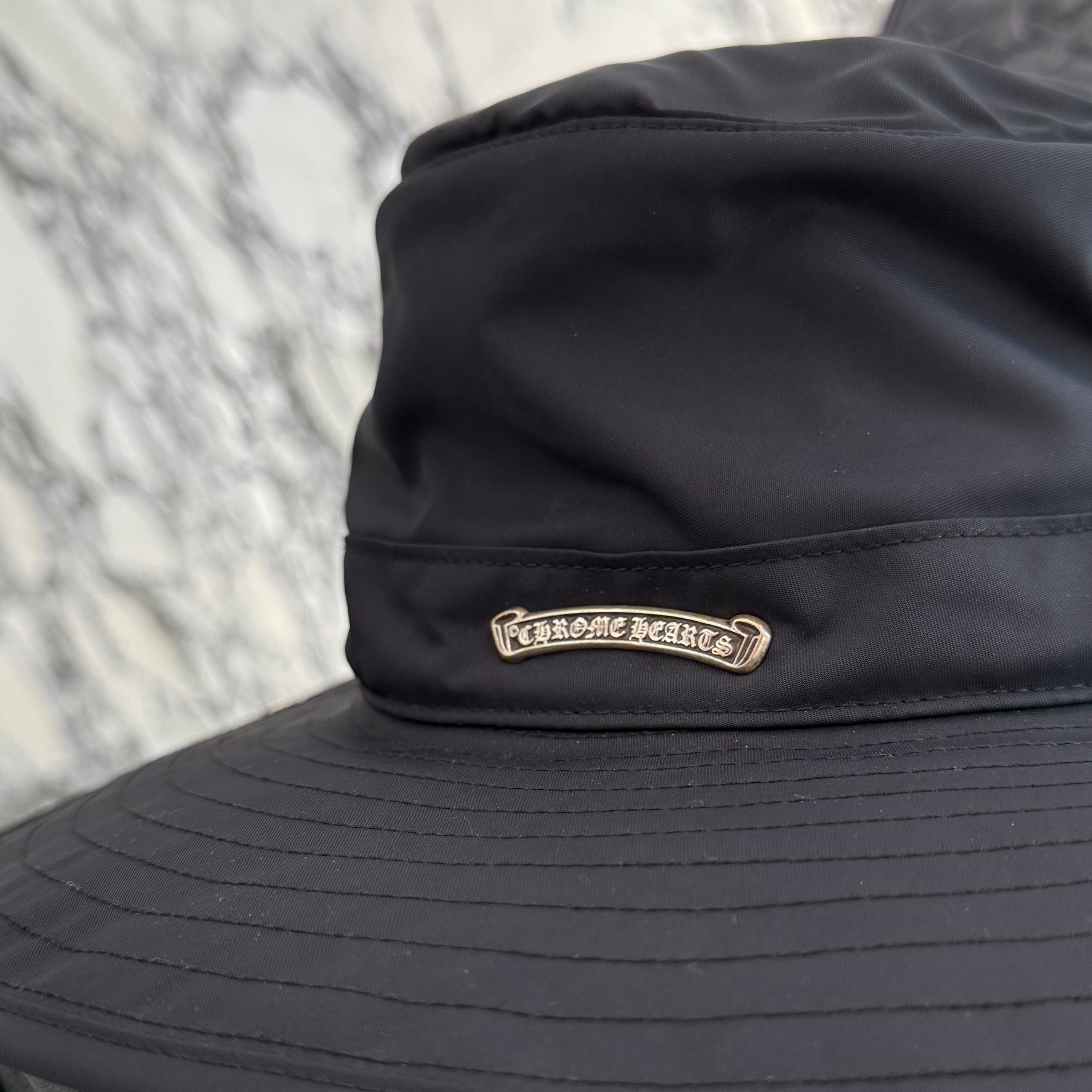 CHROME HEARTS Scroll Logo Label Nylon Bucket Hat Size M（58.5cm